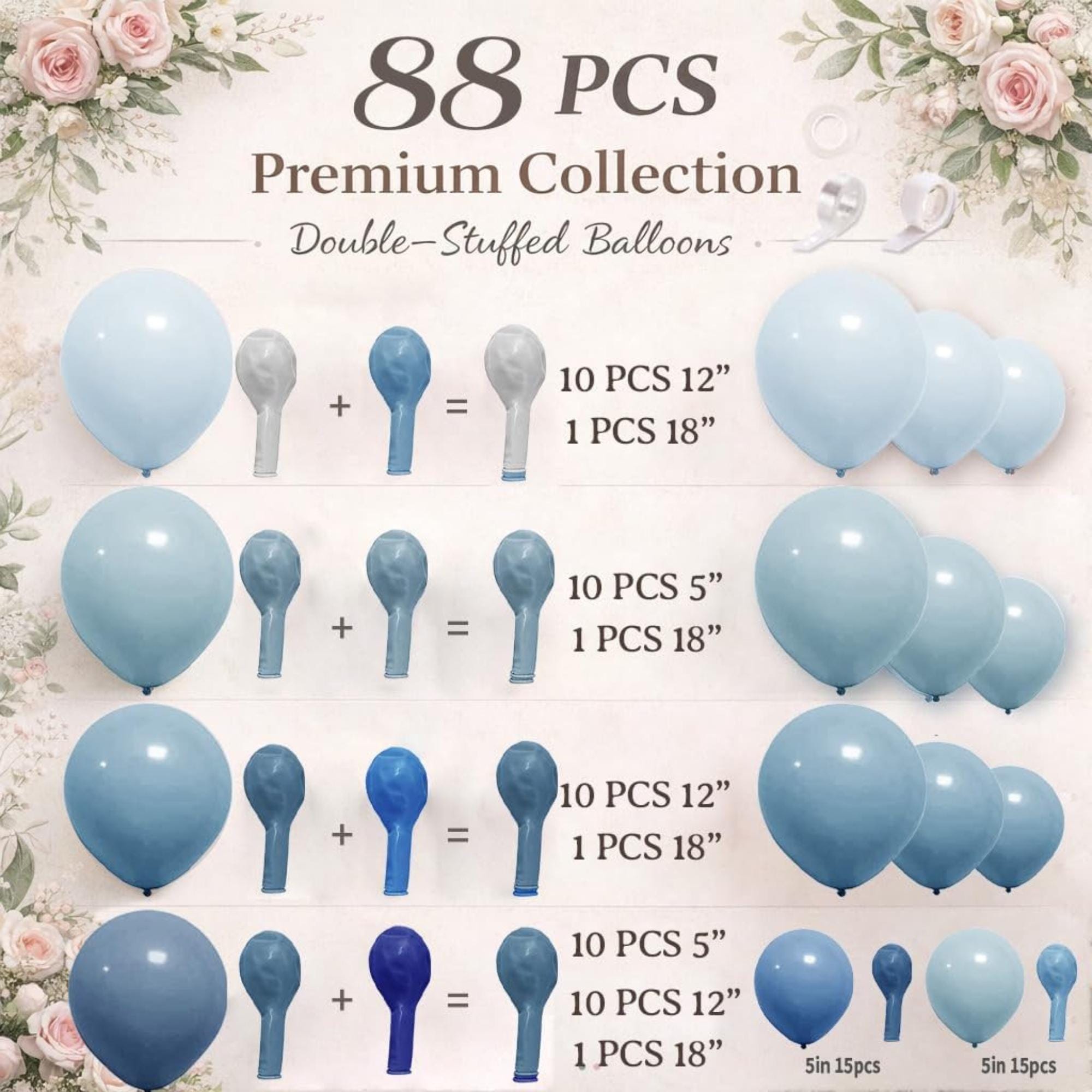 84 Pcs Dusty Blue Double Stuffed Balloon Arch Kit Garland Decor