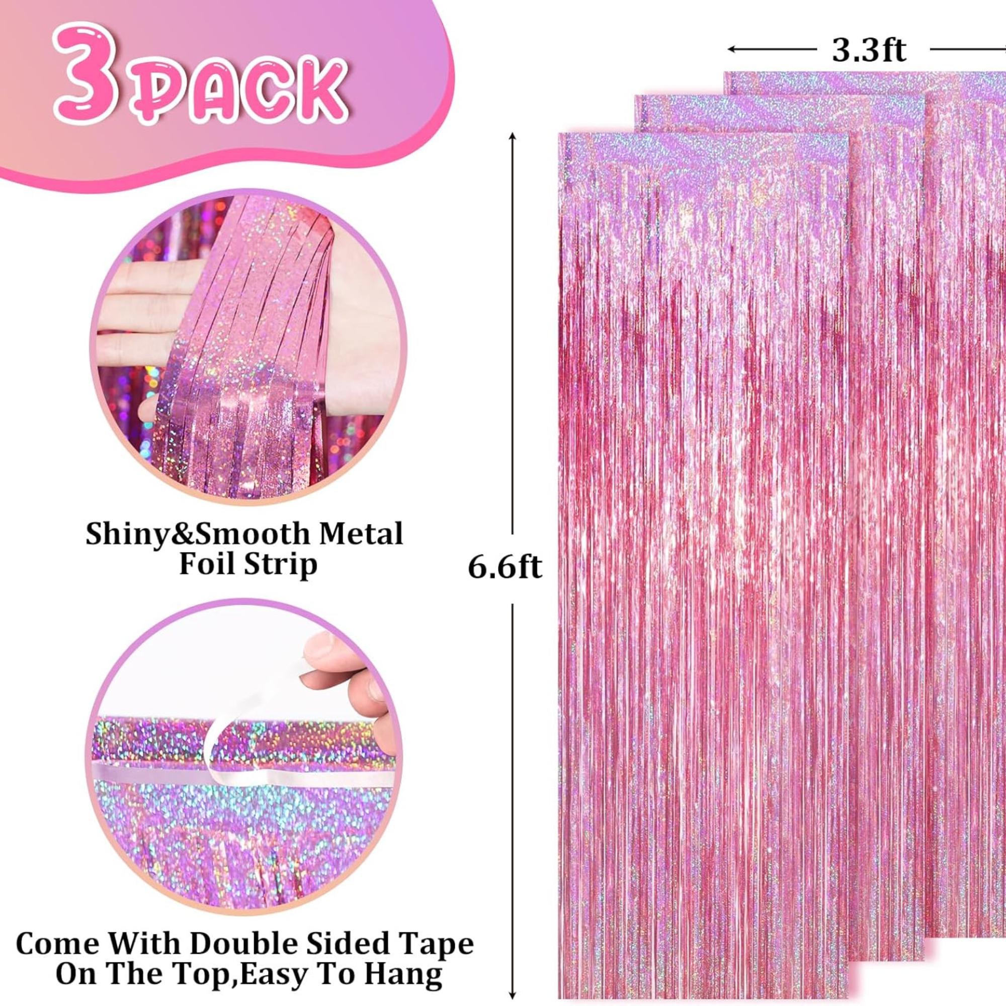 Pink Orange Yellow Confetti Daisy Fringe Curtain Backdrop, Party Decoration