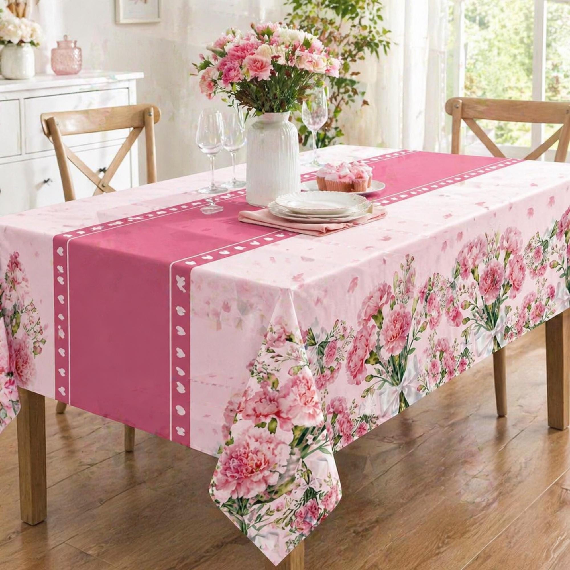 3 Pack Floral Mother's Day Tablecloths, Disposable Plastic Party Covers (54 x 108 Inch)