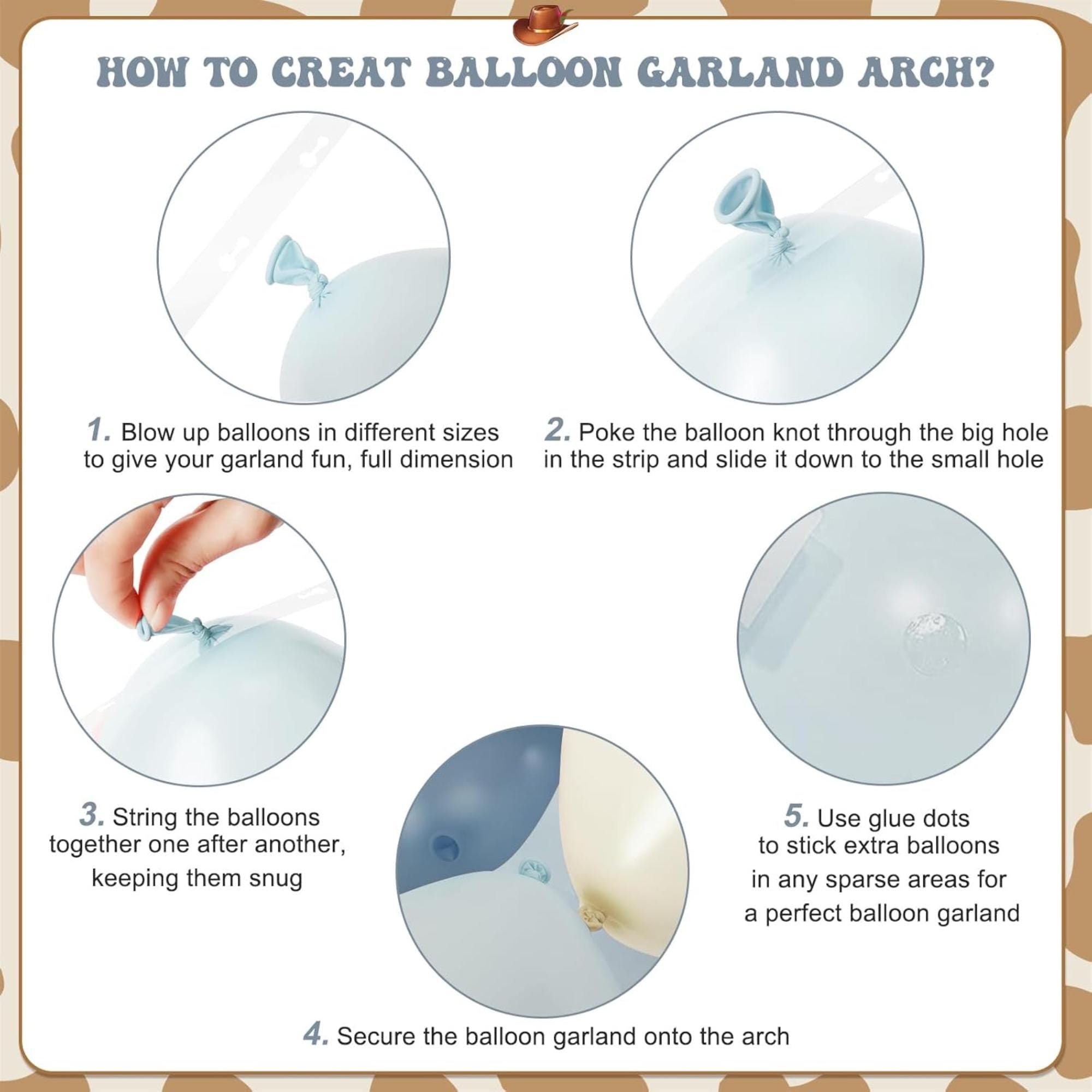 Cowboy Dusty Blue Balloon Arch Kit Light Blue Brown White Western Party Decor