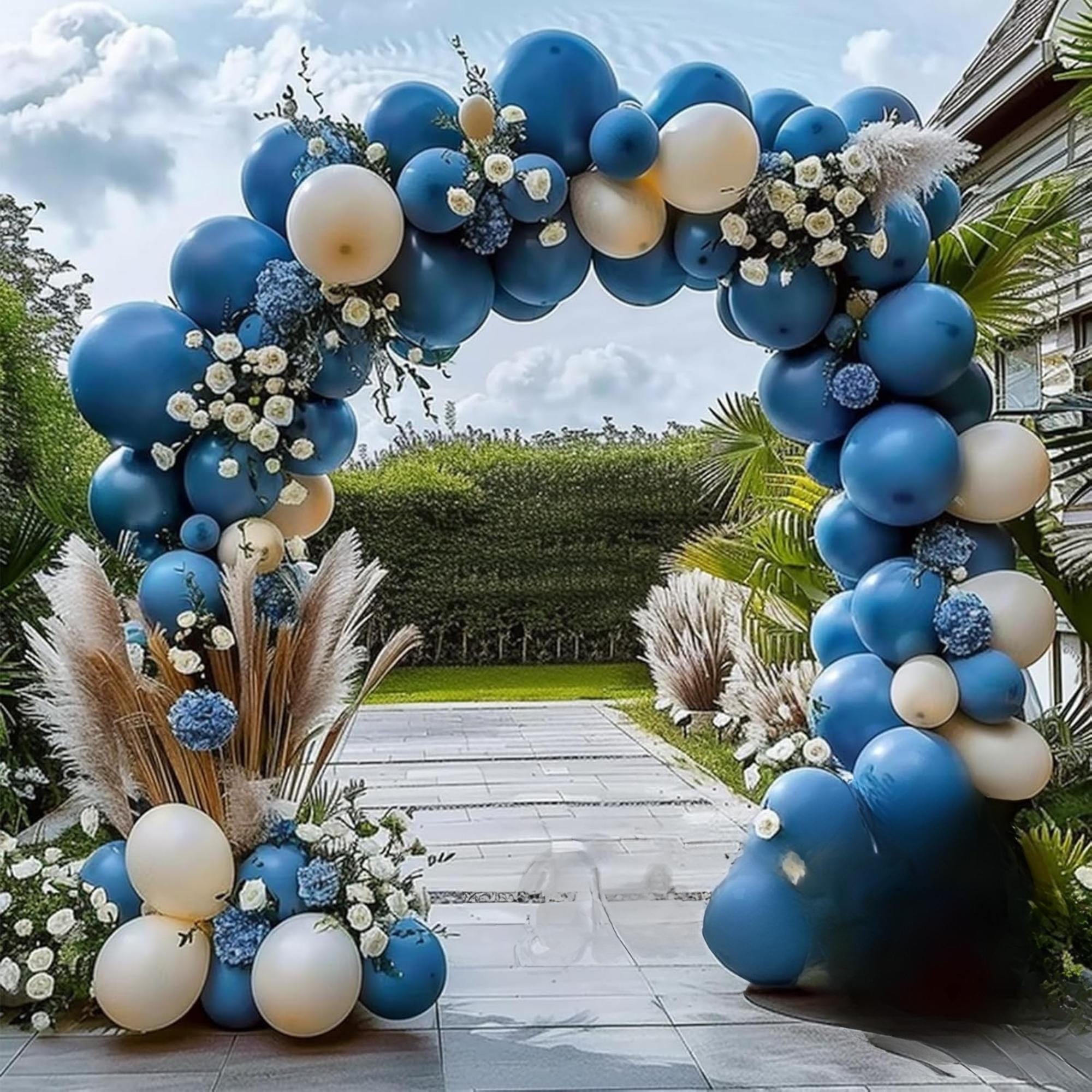 Double Stuffed Dusty Blue Balloon Arch Kit Dark Slate Blue Party Decor Set