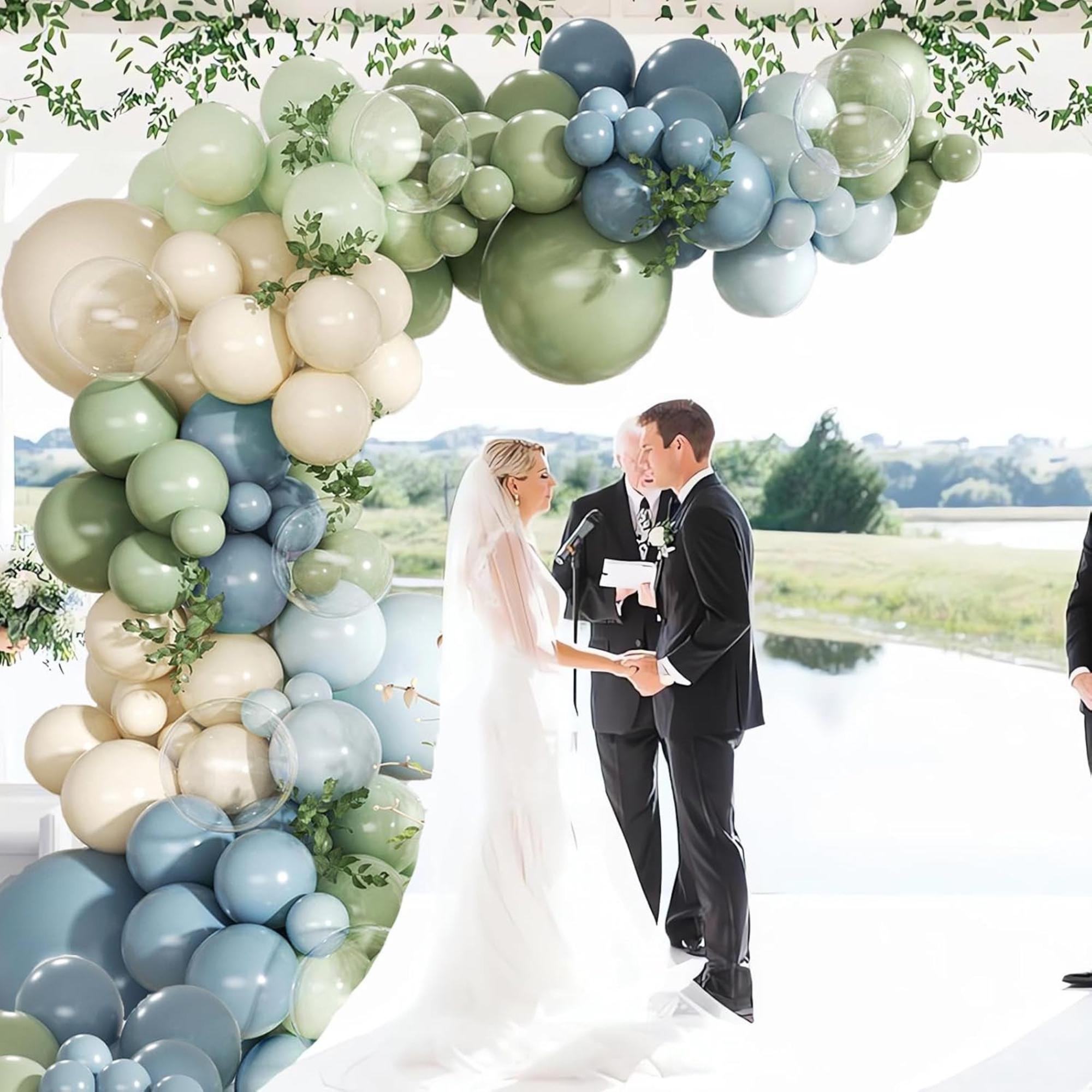 Dusty Blue Sage Green Balloon Arch Kit 140 Pcs Baby Shower Party Decor Set