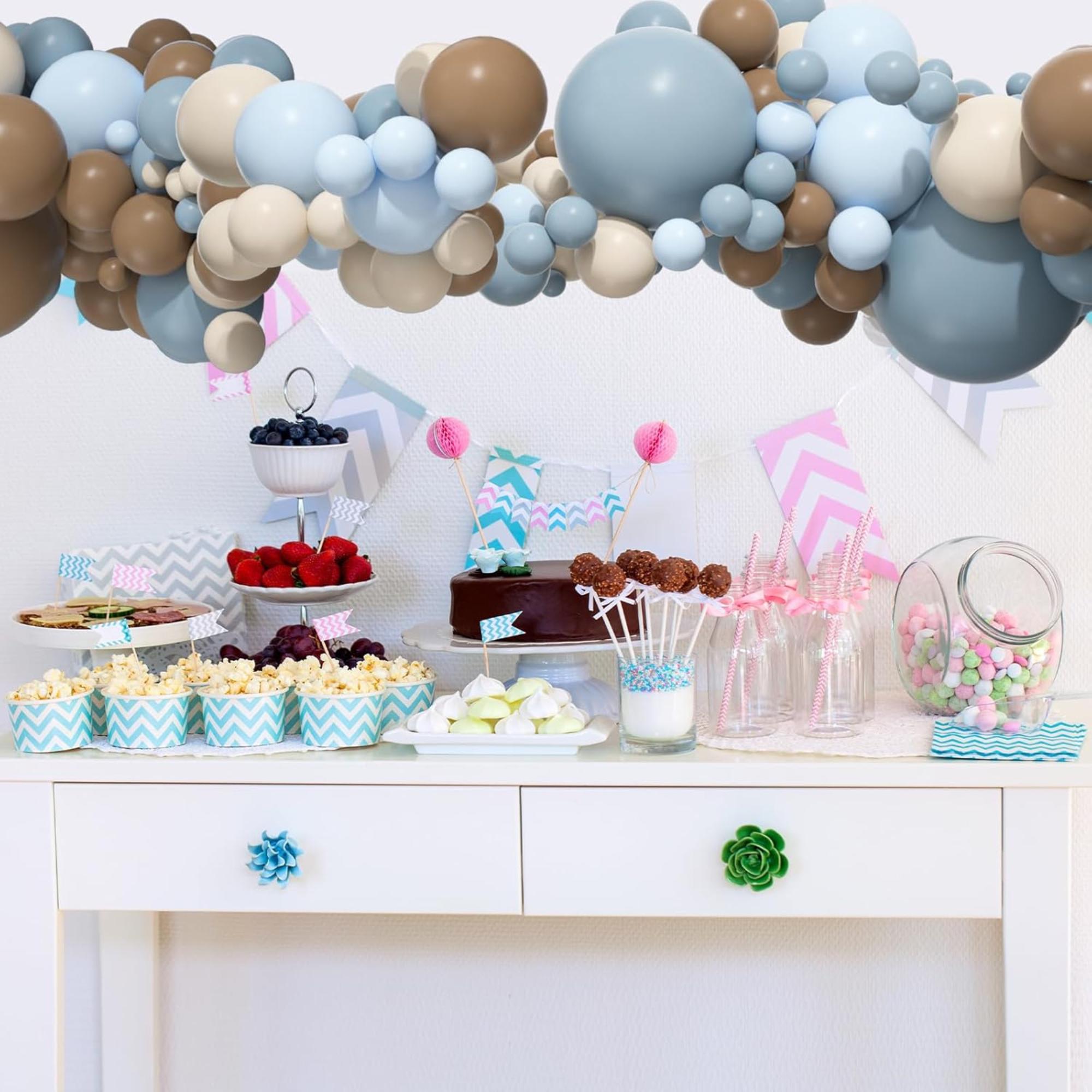 Dusty Blue Brown Balloon Arch Kit 154 Pcs Neutral Bear Baby Shower Decor Set