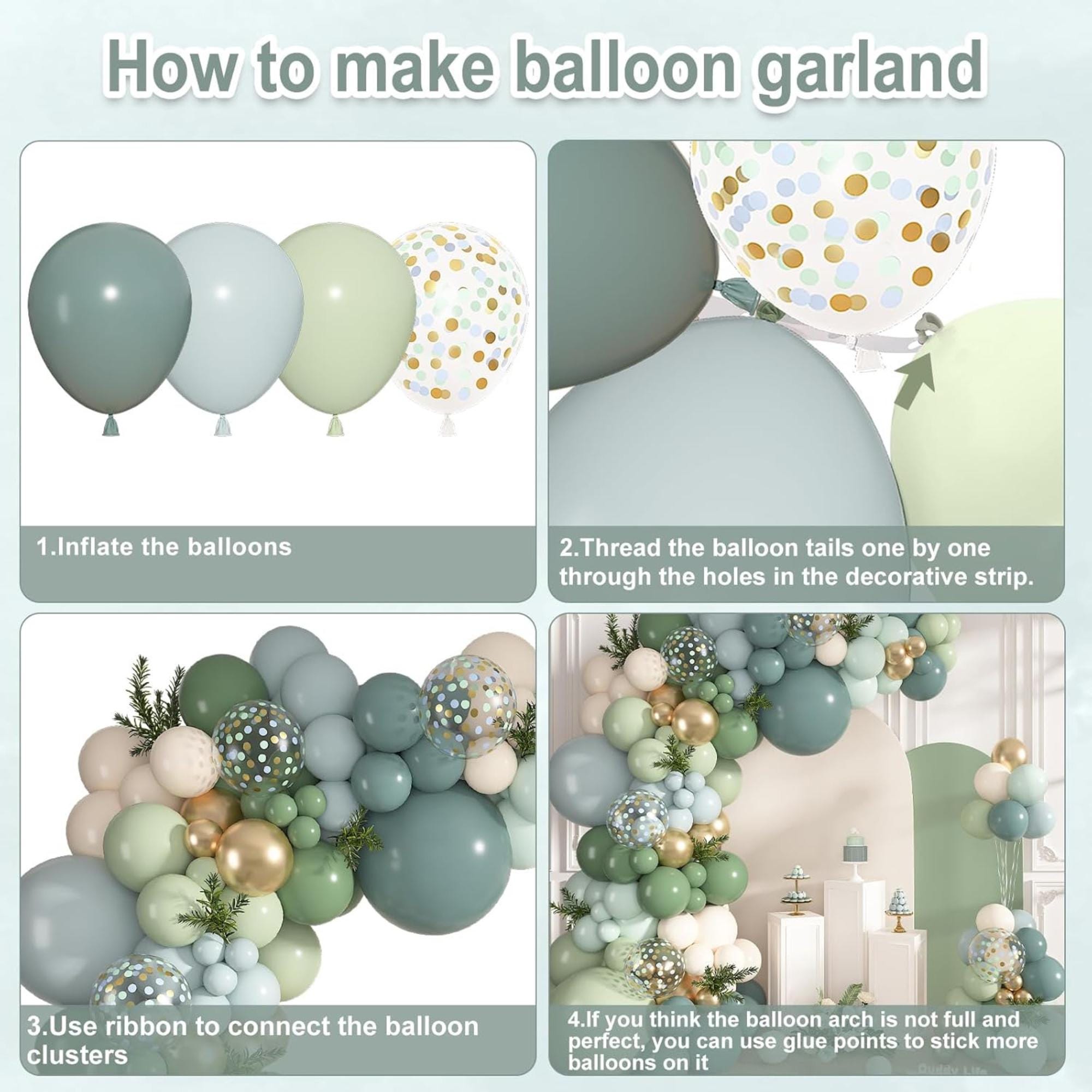 Dusty Blue Sage Green Balloon Arch Kit 152 Pcs Jungle Safari Party Decor