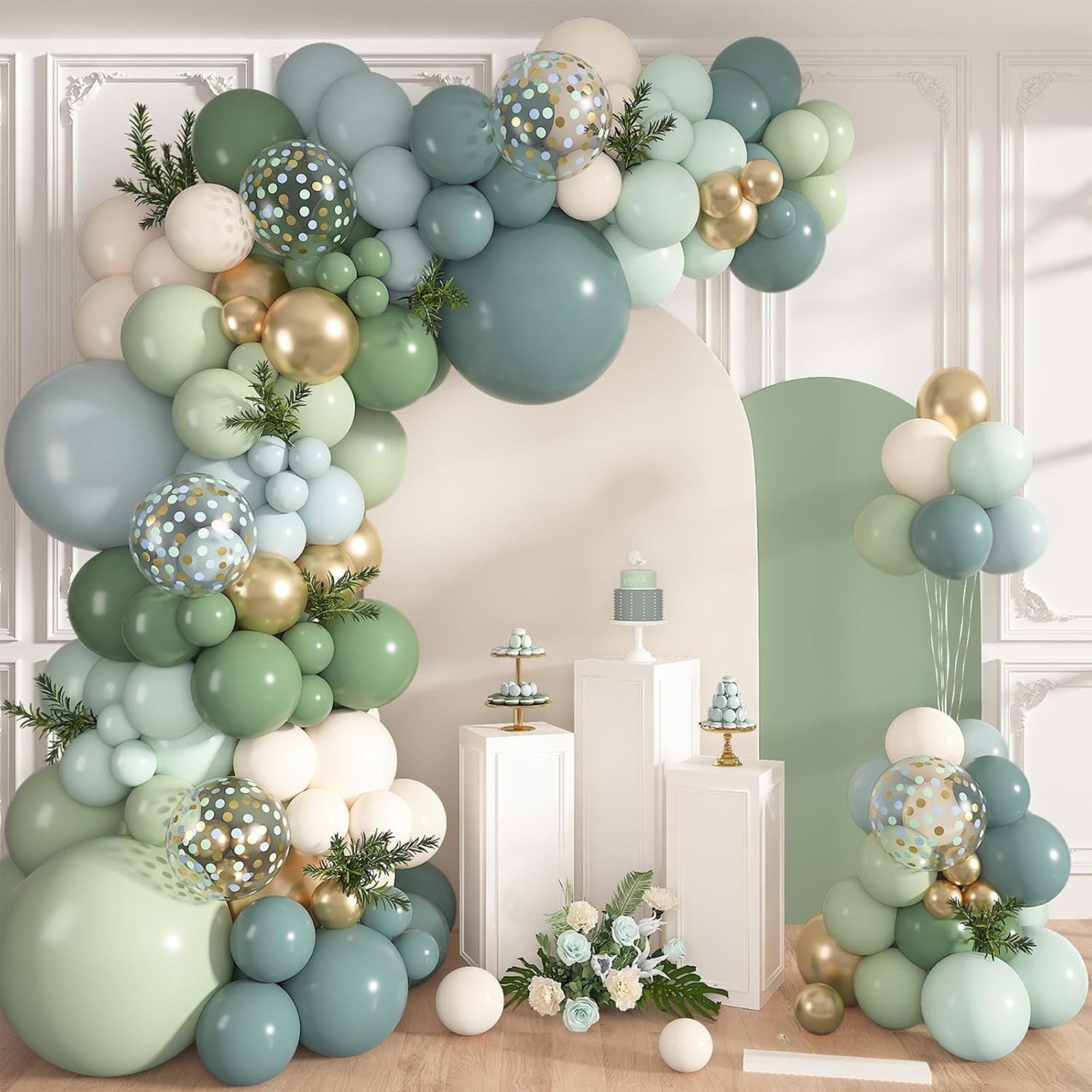Dusty Blue Sage Green Balloon Arch Kit 152 Pcs Jungle Safari Party Decor