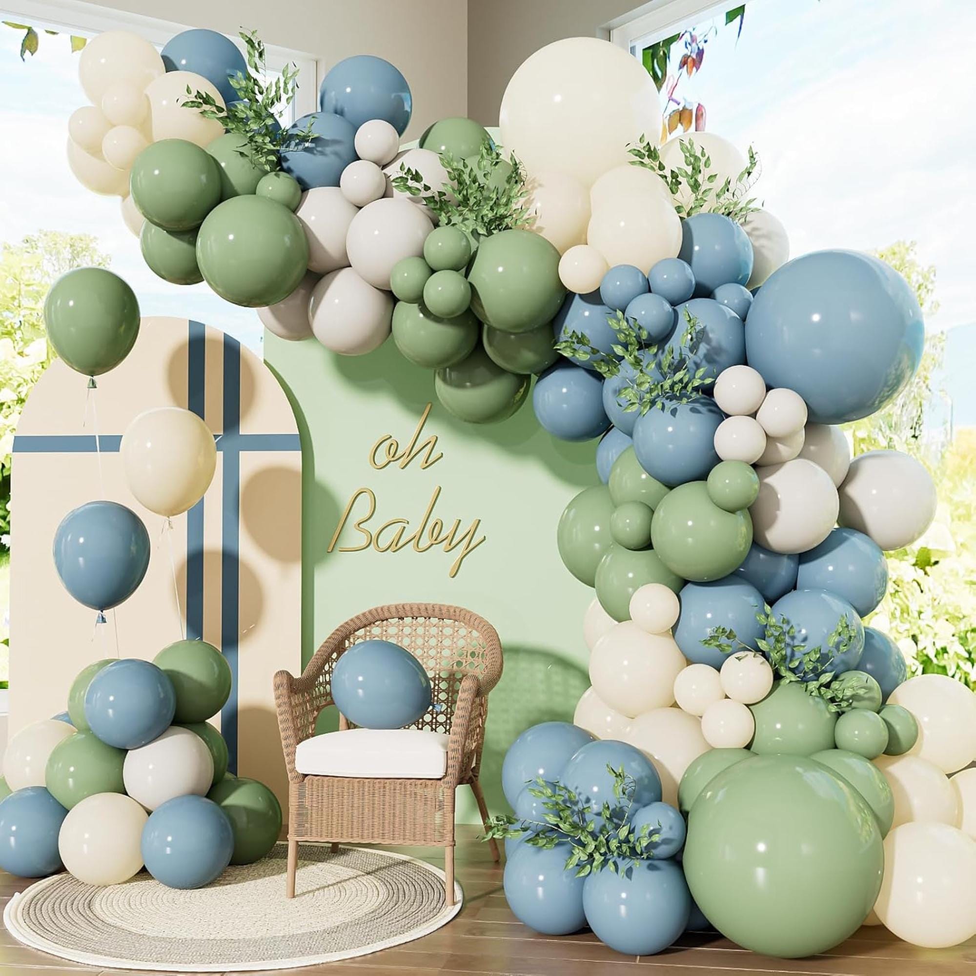 Dusty Blue Sage Green Balloon Arch Kit 143 Pcs Jungle Safari Party Decor