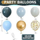 Dusty Blue 12 Inch Balloons Pastel Fog Slate White Gold Party Decor Set