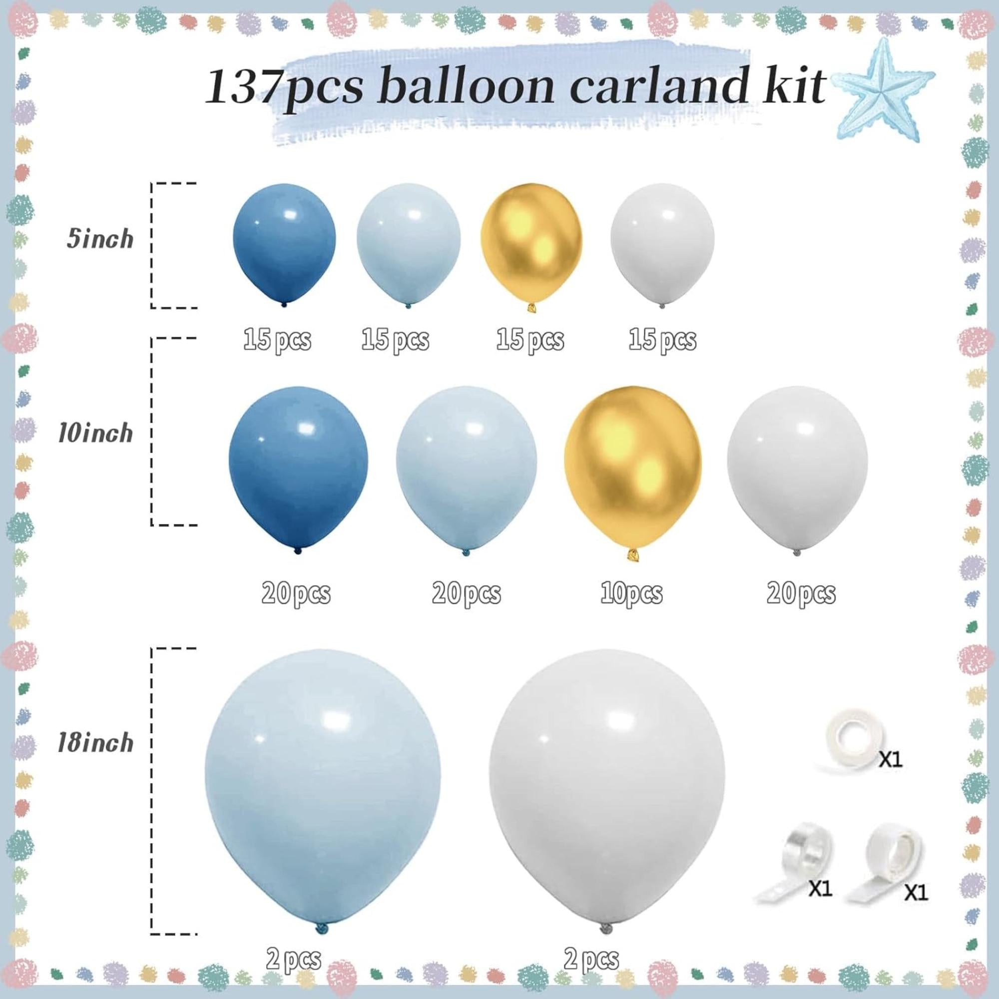 Dusty Blue Balloon Arch Kit 137 Pcs Blue White Gold Baby Shower Party Set