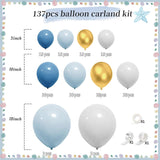 Dusty Blue Balloon Arch Kit 137 Pcs Blue White Gold Baby Shower Party Set