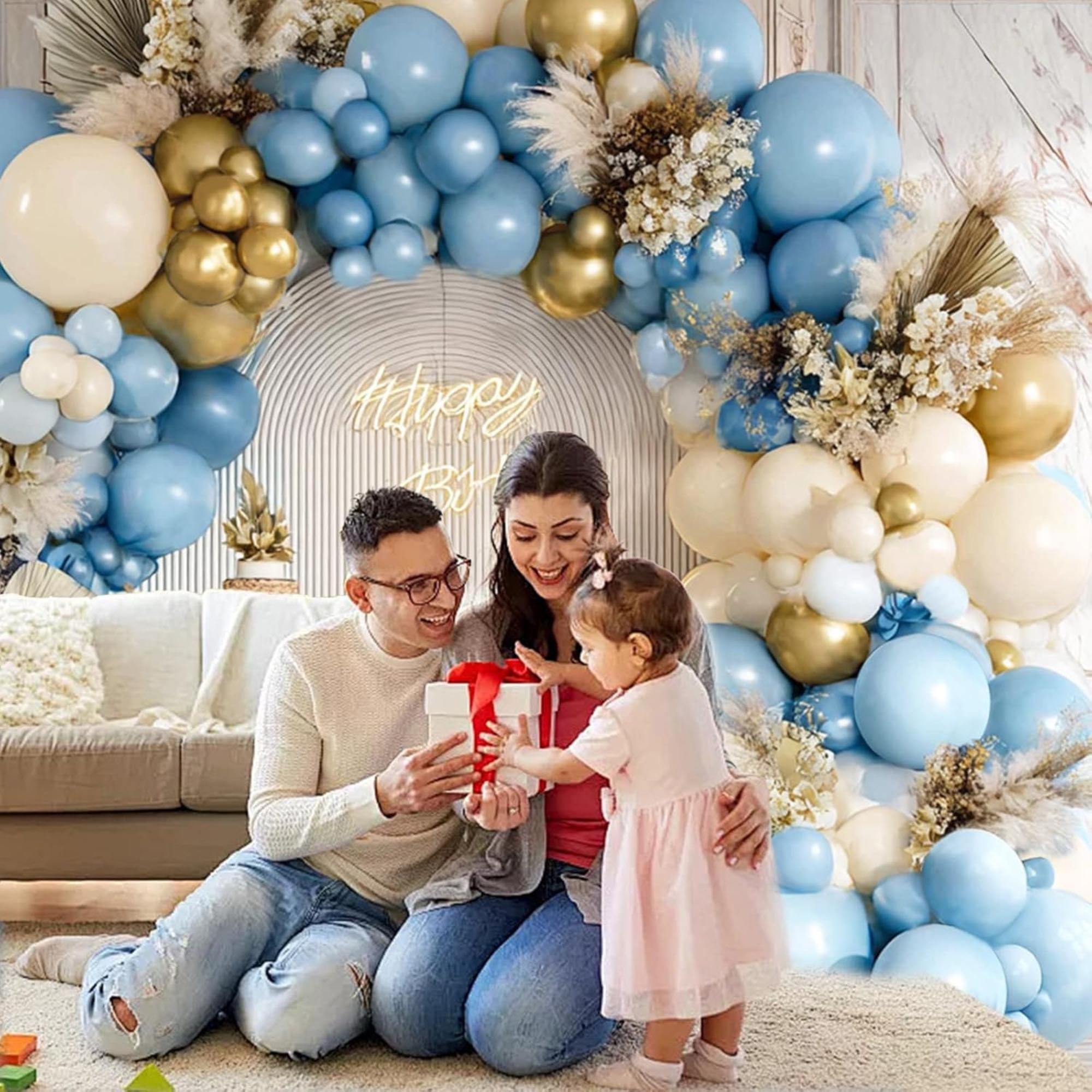 Dusty Blue Balloon Arch Kit 137 Pcs Blue White Gold Baby Shower Party Set
