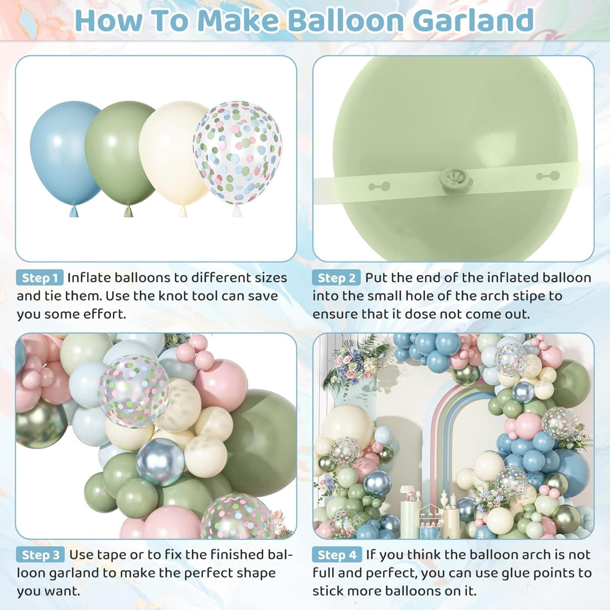 Pink Dusty Blue Green Balloon Arch Kit Mixed Size Baby Shower Party Decor
