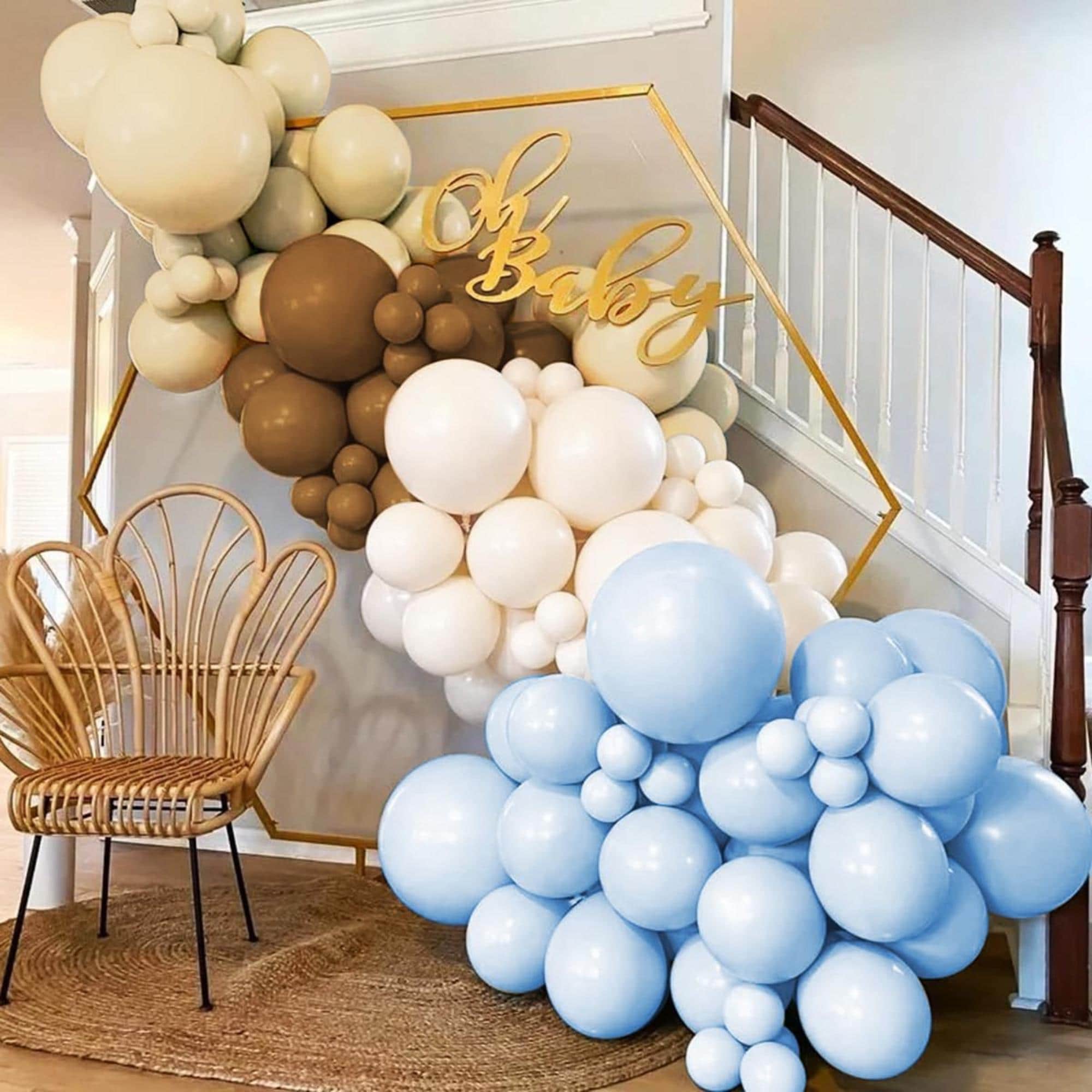 Dusty Blue Brown White Balloon Arch Kit 160 Pcs Neutral Party Decor Set