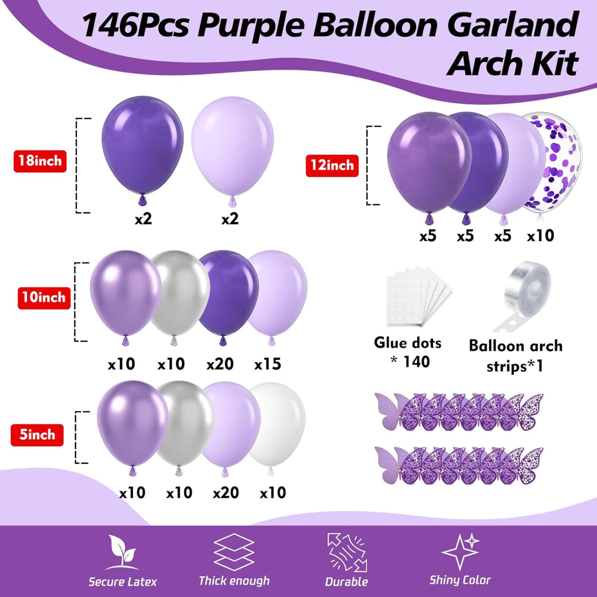 Purple Balloon Arch Kit 146 Pcs Lavender Dark Purple Princess Party Decor