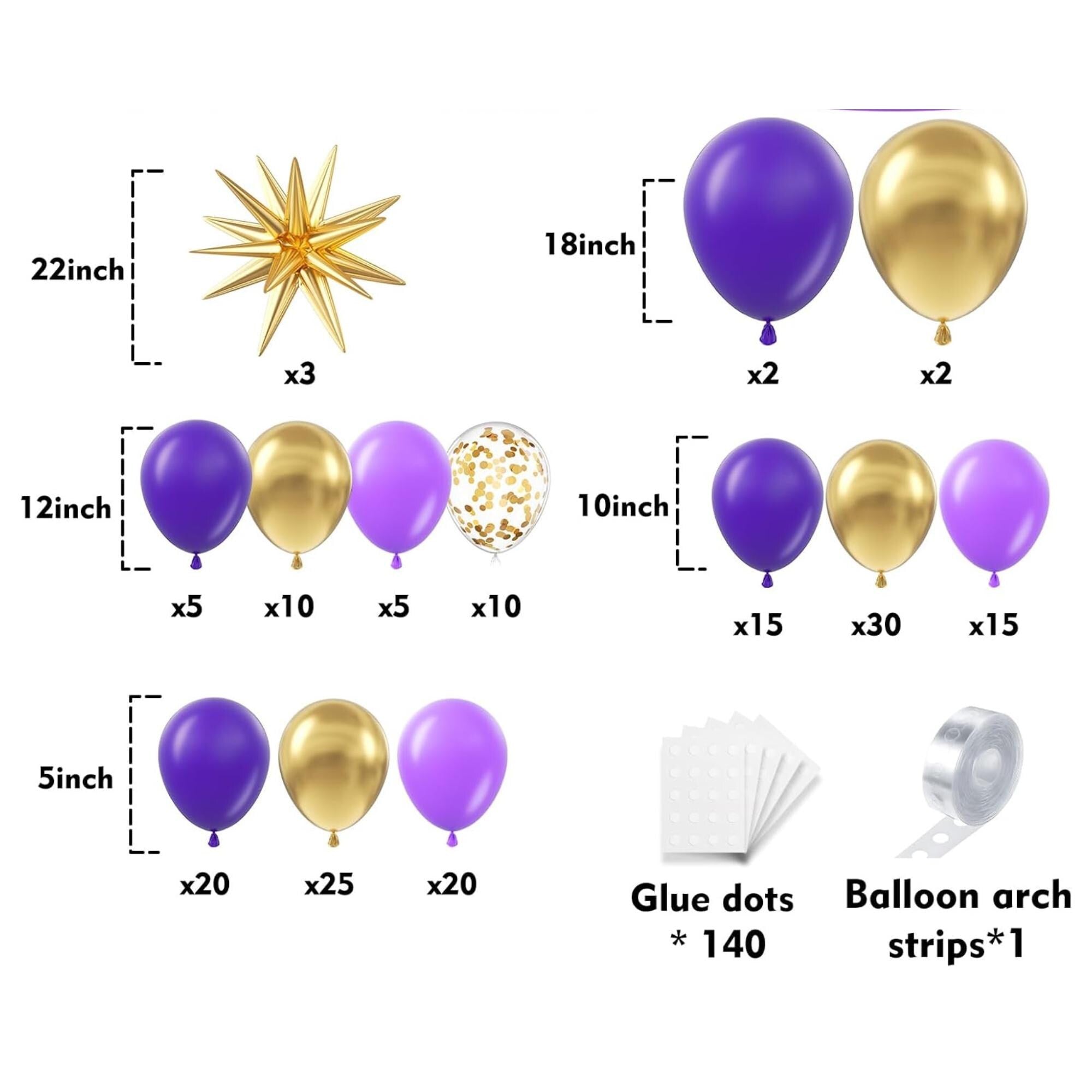 Purple Gold Balloon Arch Kit 162 Pcs Star Theme Luxury Party Decor Set