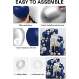 195 Pcs Navy Blue, Silver, White, Confetti Balloons Arch Kit