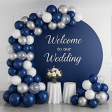 195 Pcs Navy Blue, Silver, White, Confetti Balloons Arch Kit