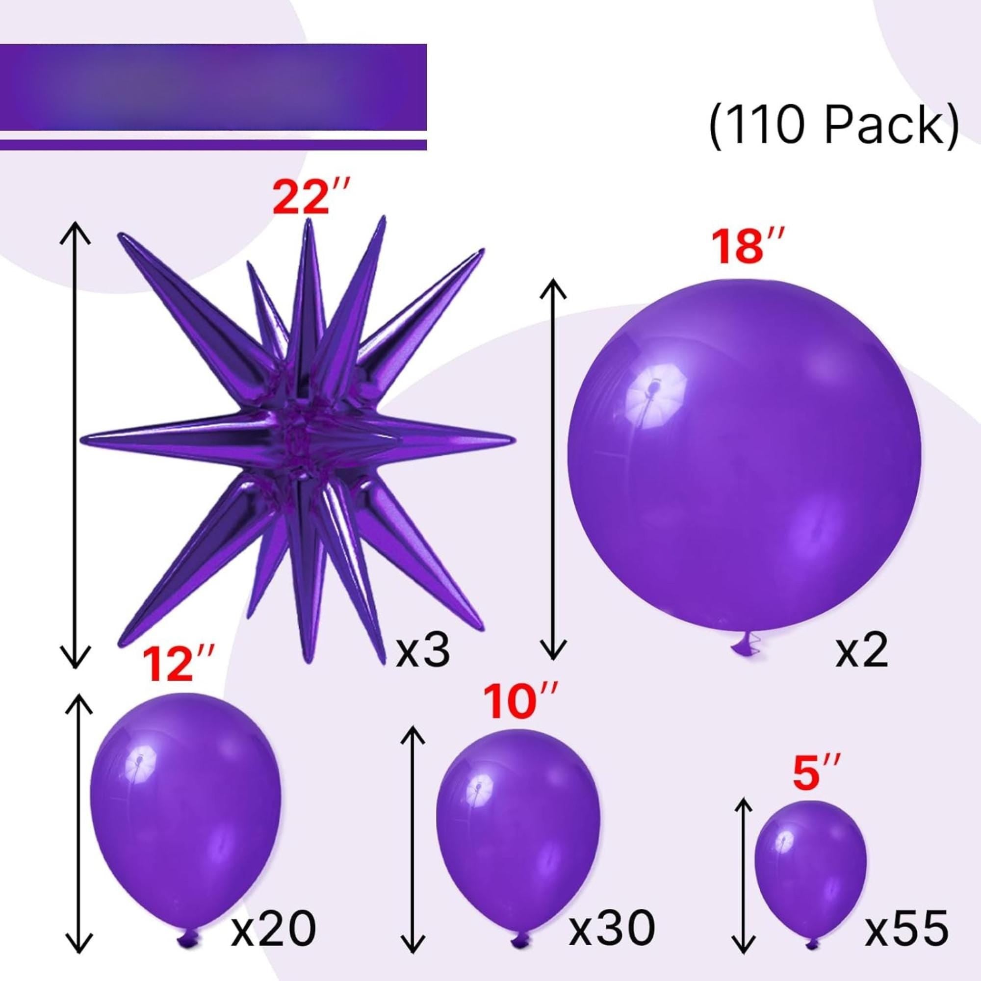 Dark Purple Star Balloon Arch Kit 110 Pcs Spike Foil Party Decor Set Pieces