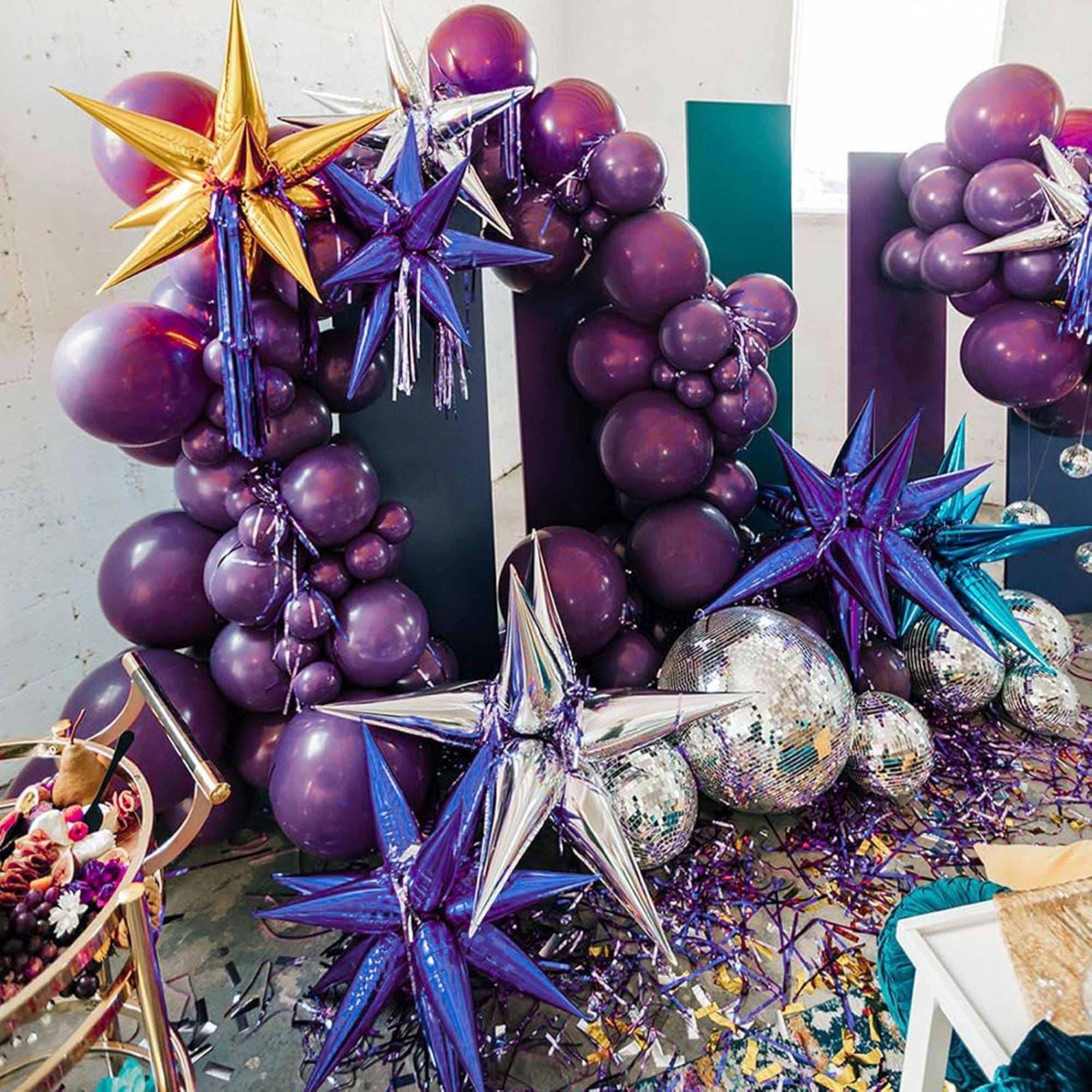 Dark Purple Star Balloon Arch Kit 110 Pcs Spike Foil Party Decor Set Pieces