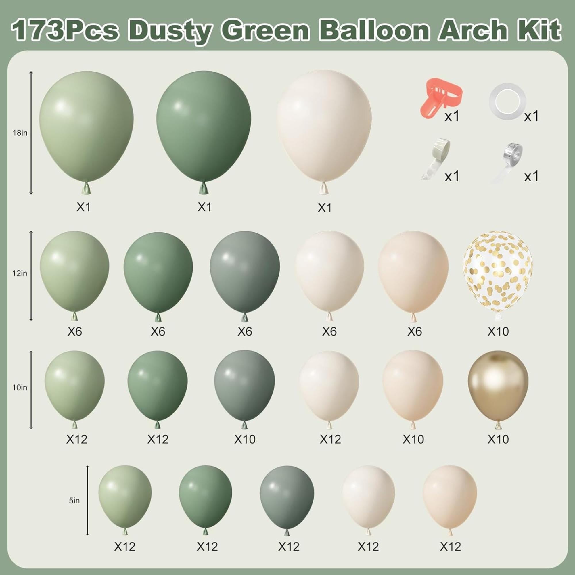 Dusty Green Balloon Arch Kit 173 Pcs Woodland Wild One Party Decor Set