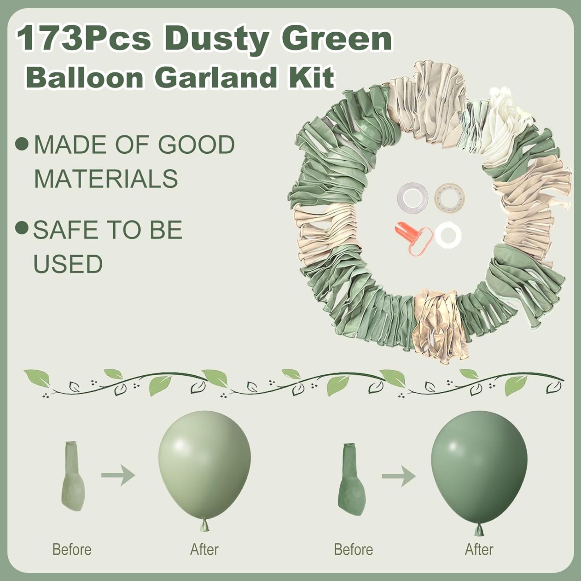 Dusty Green Balloon Arch Kit 173 Pcs Woodland Wild One Party Decor Set