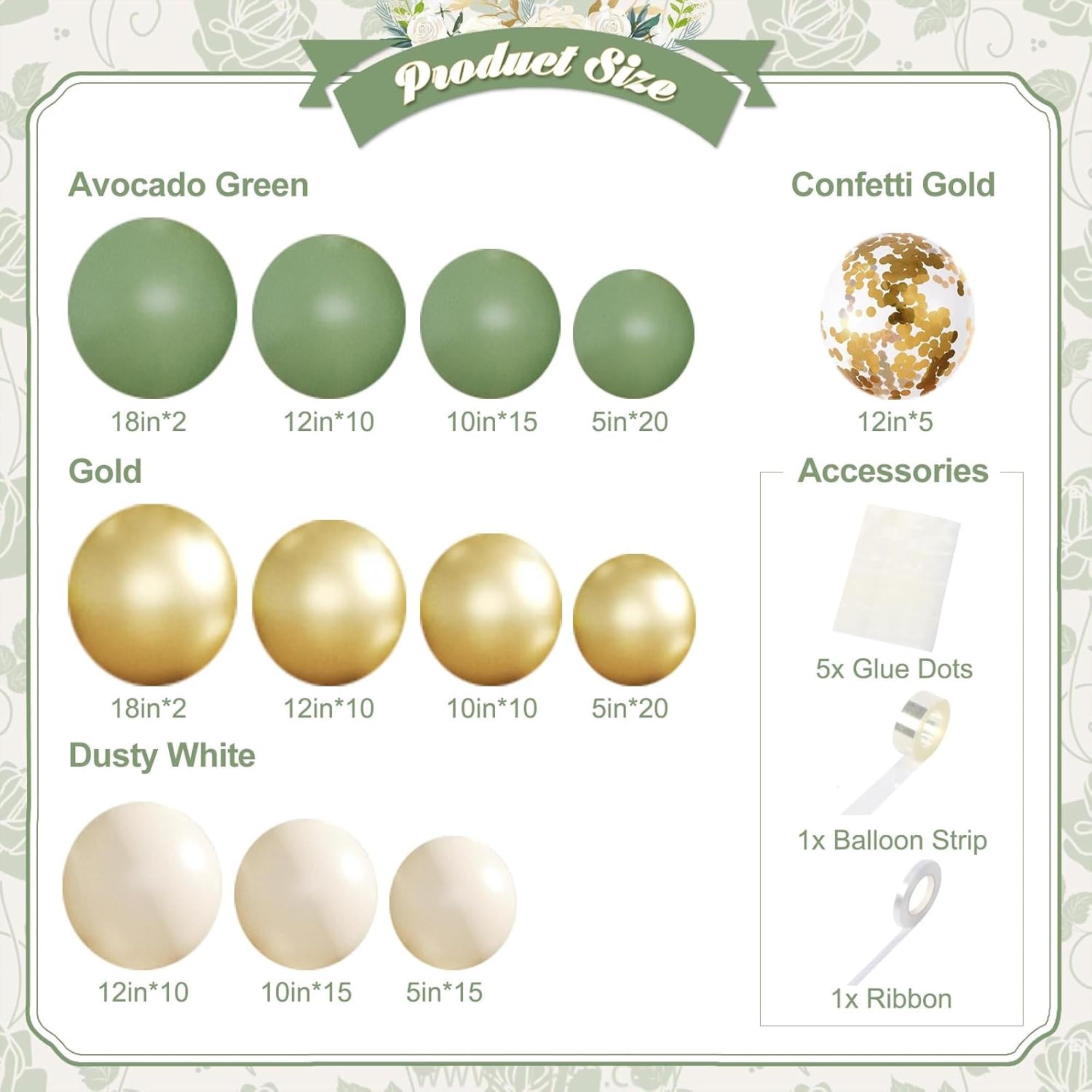 Sage Green Gold Balloon Arch Kit 134 Pcs Party Decor Set for All Events