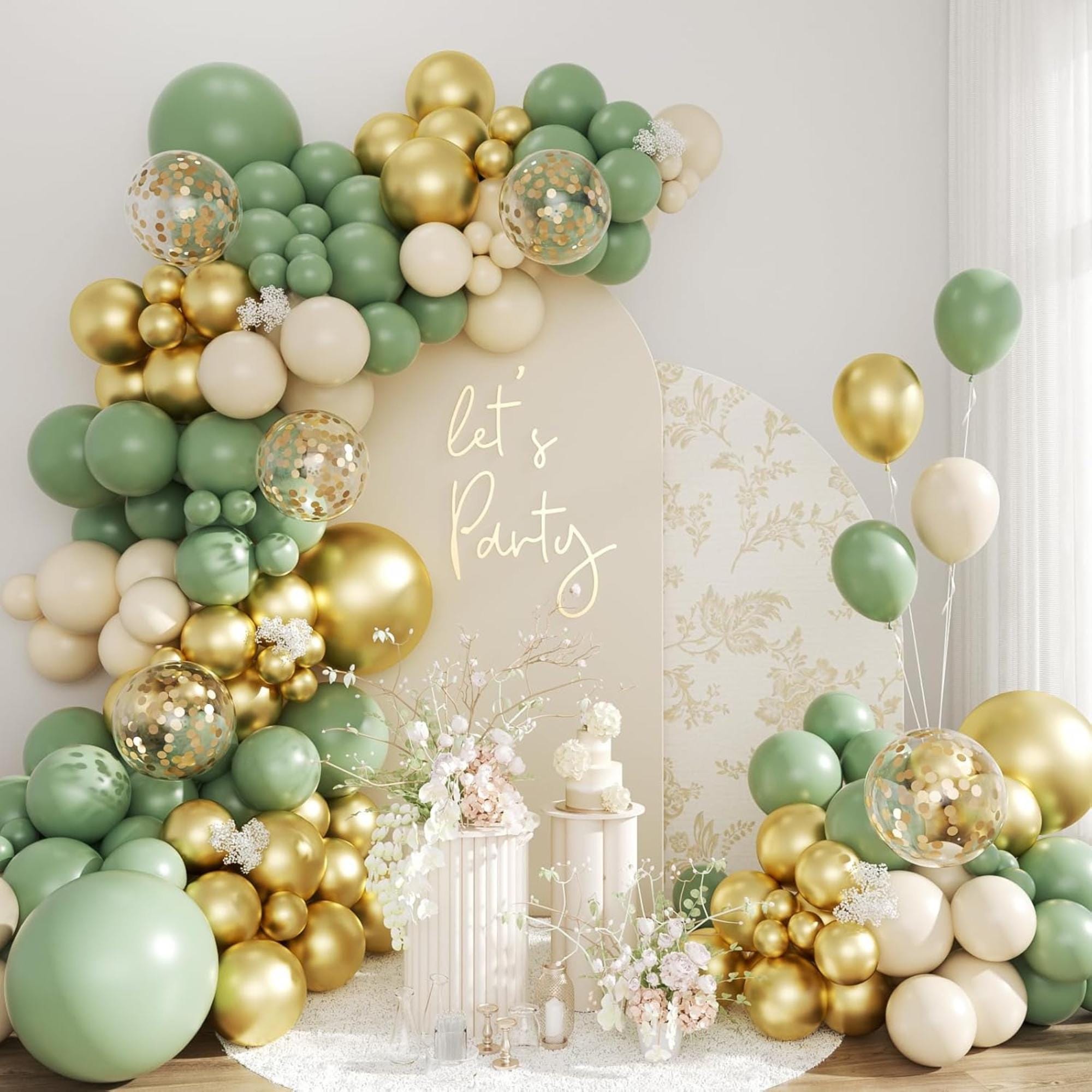 Sage Green Gold Balloon Arch Kit 134 Pcs Party Decor Set for All Events