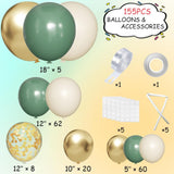 Sage Green Balloon Arch Kit 155 Pcs Gold Confetti Party Decor Set Pieces