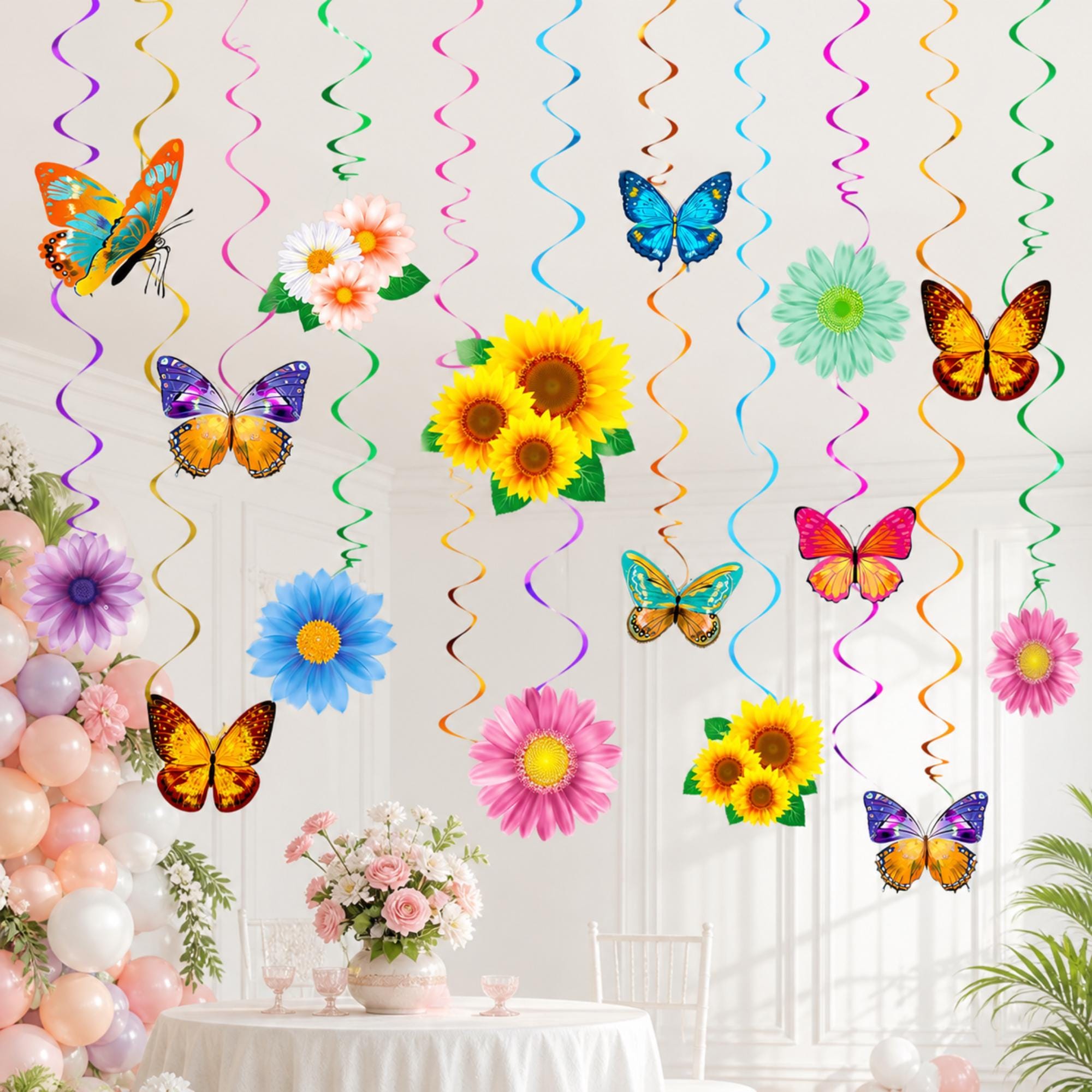 30 Pcs Flower Butterfly Hanging Swirl Decorations, Spring Summer Party Decor