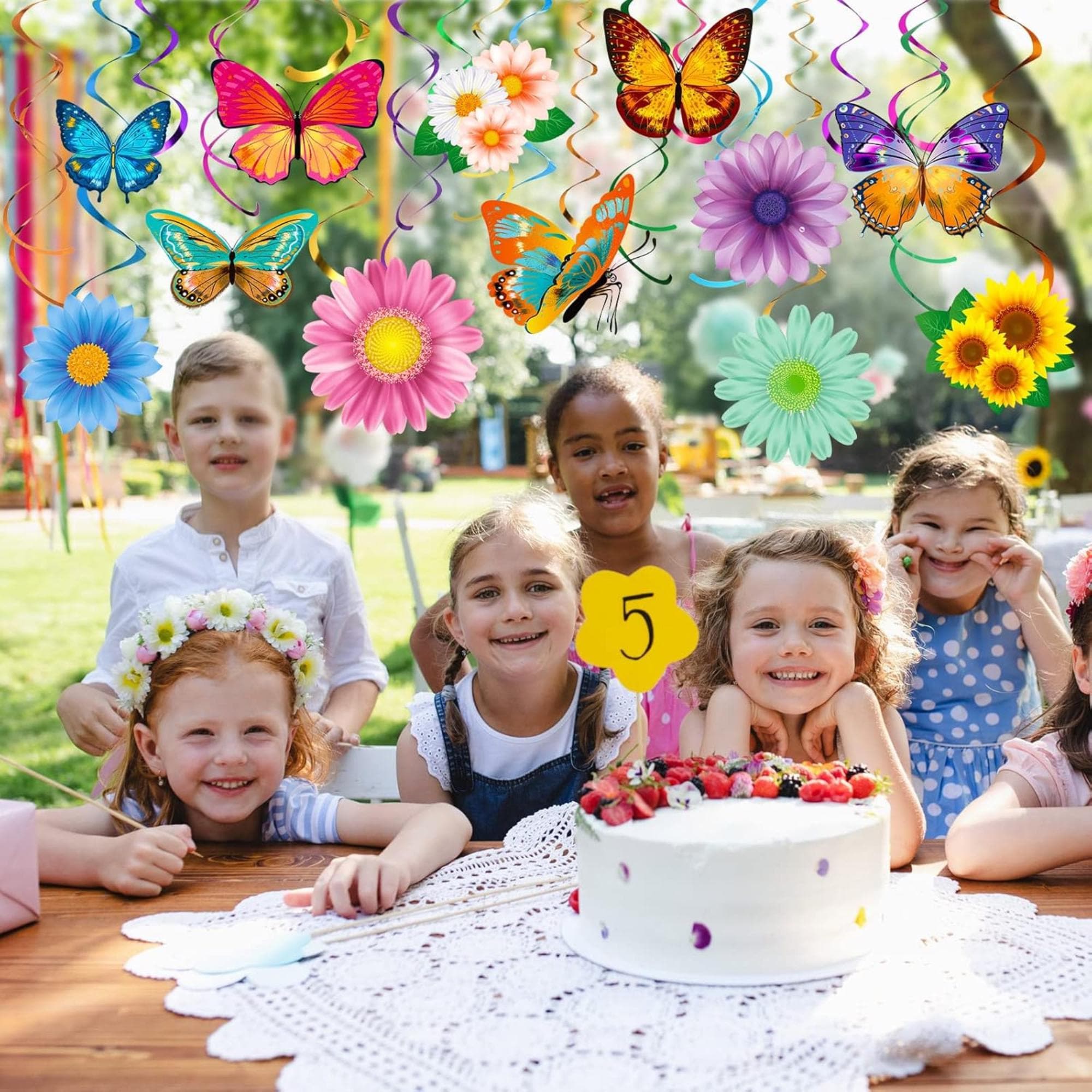 30 Pcs Flower Butterfly Hanging Swirl Decorations, Spring Summer Party Decor