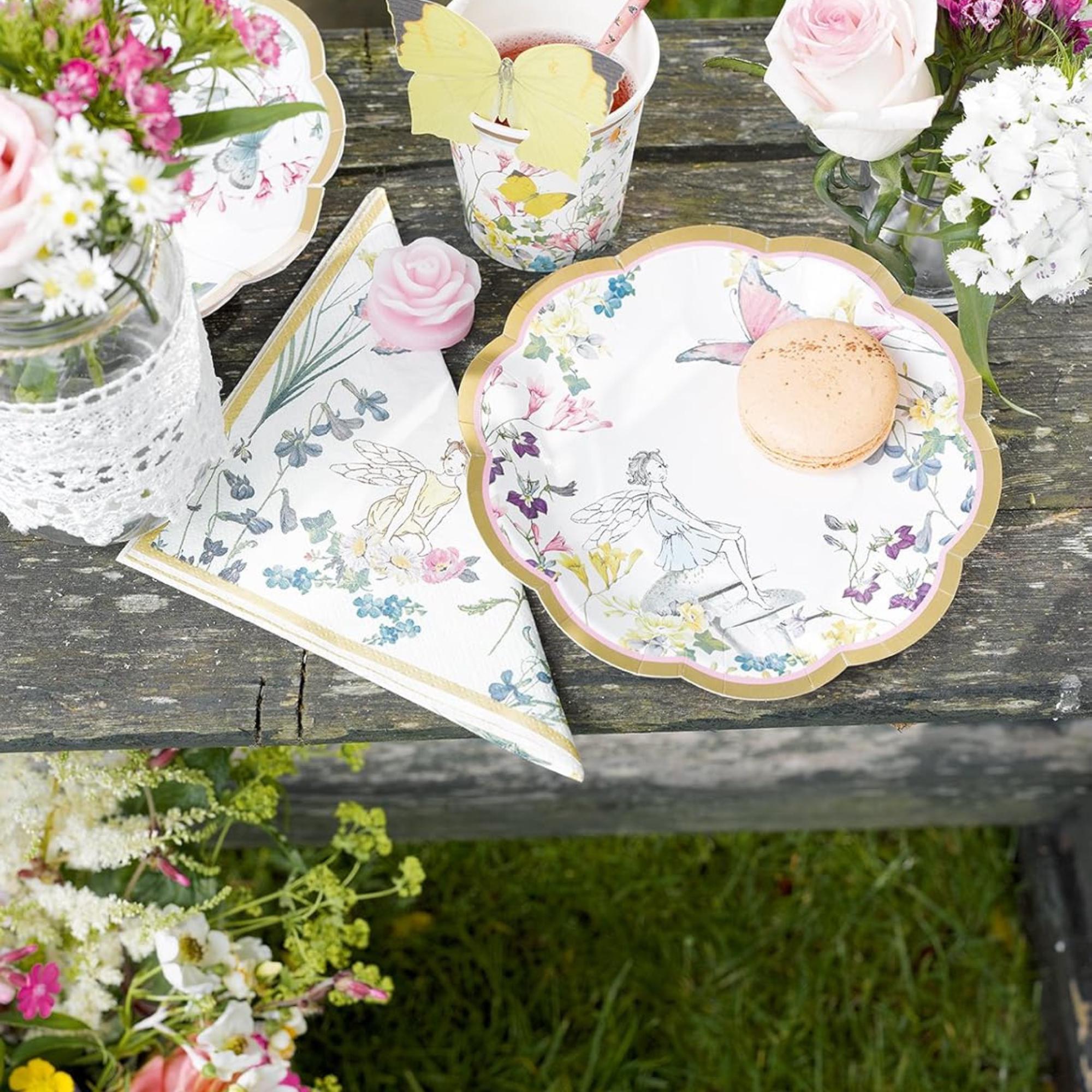 Fairy Party Wildflower Tableware Set, Butterfly Bunting, Plates, Cups, Napkins (Serves 16)