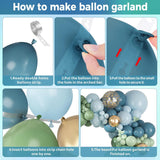 Dusty Blue Green Balloon Arch Kit Pastel Gold Balloons Boho Party Decor