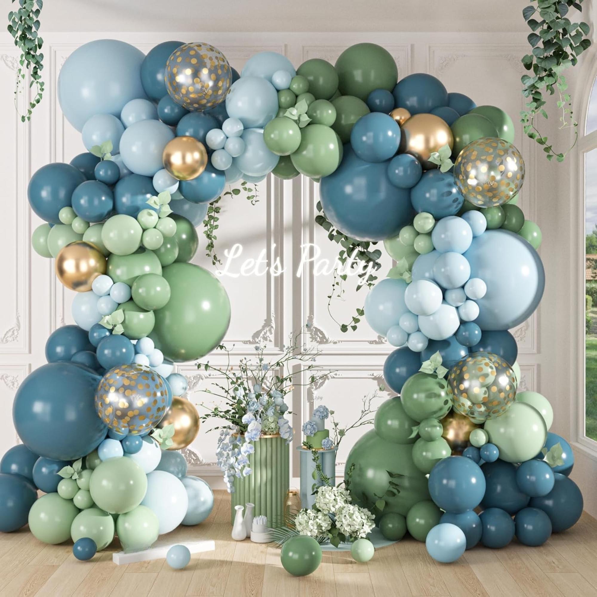 Dusty Blue Green Balloon Arch Kit Pastel Gold Balloons Boho Party Decor
