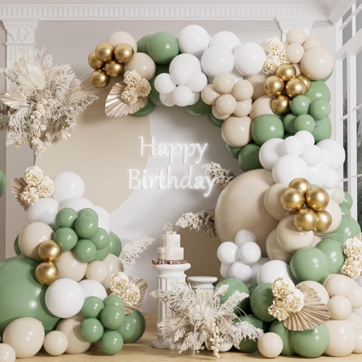 Sage Green Balloon Arch Kit Olive Gold Sand White Balloons Party Decor