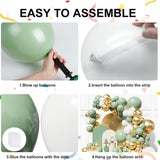 Sage Green Balloon Arch Kit White Gold Balloons Boho Party Decor Theme