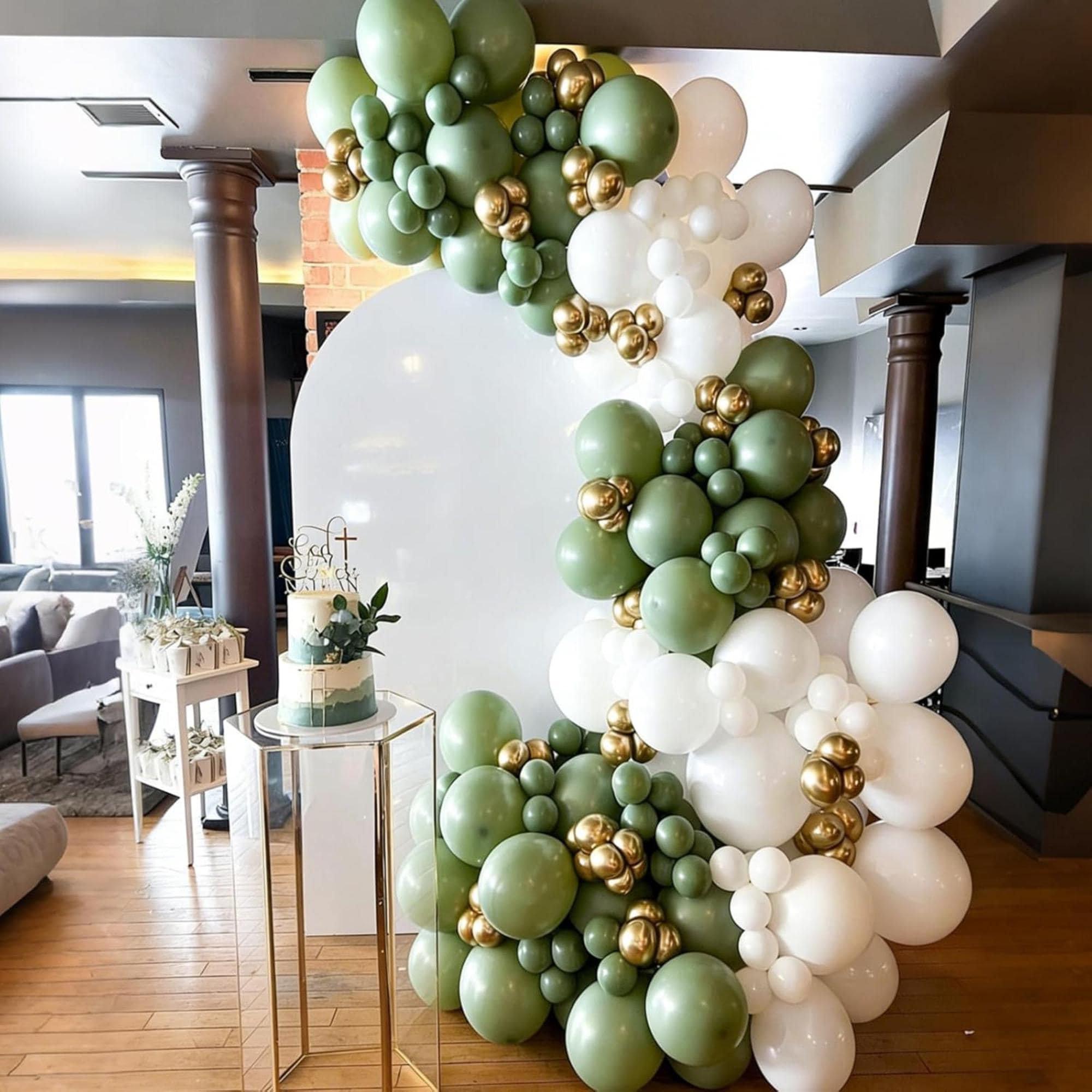 Sage Green Balloon Arch Kit White Gold Balloons Boho Party Decor Theme