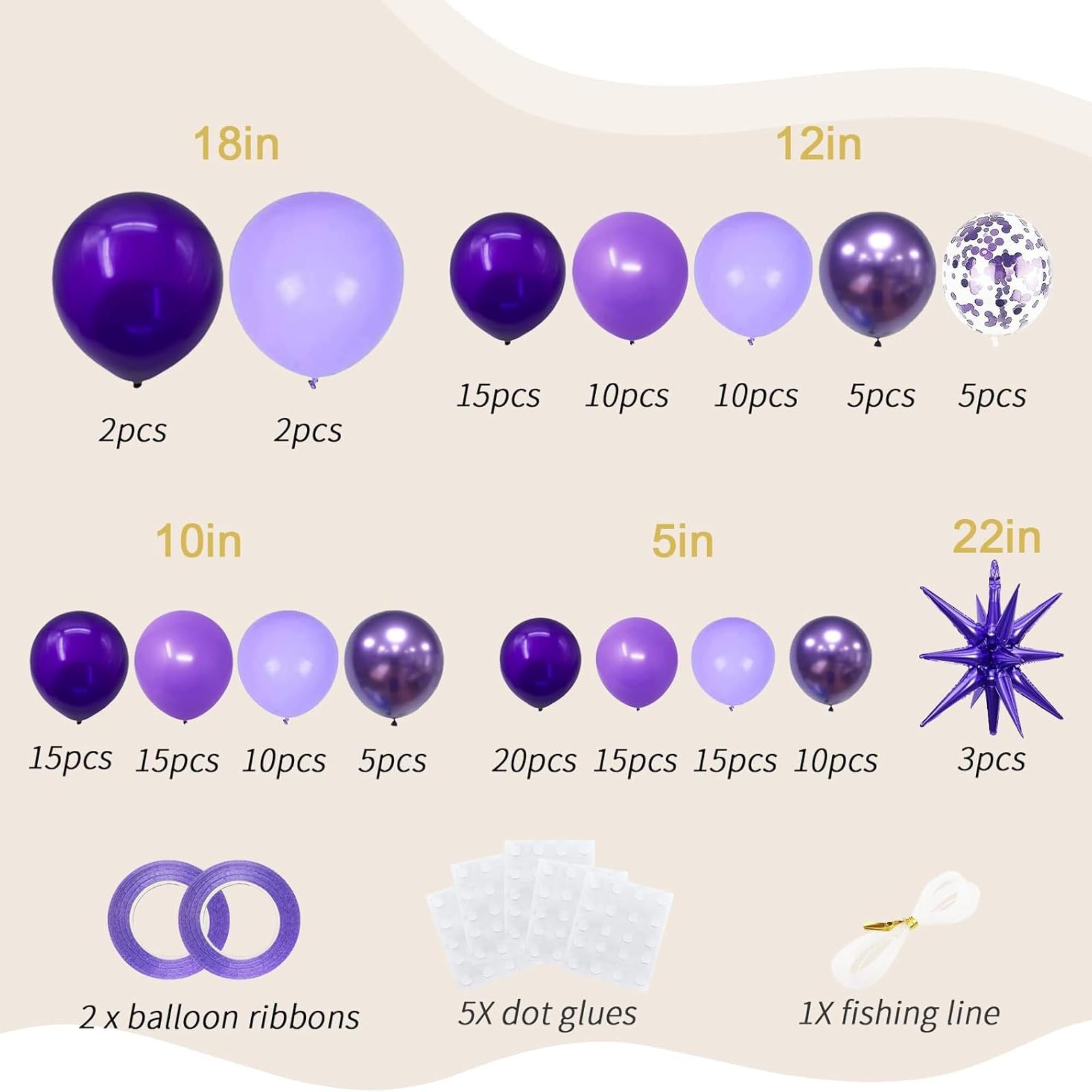 Lavender Purple Balloon Arch Kit 161 Pcs Princess Party Decor Set