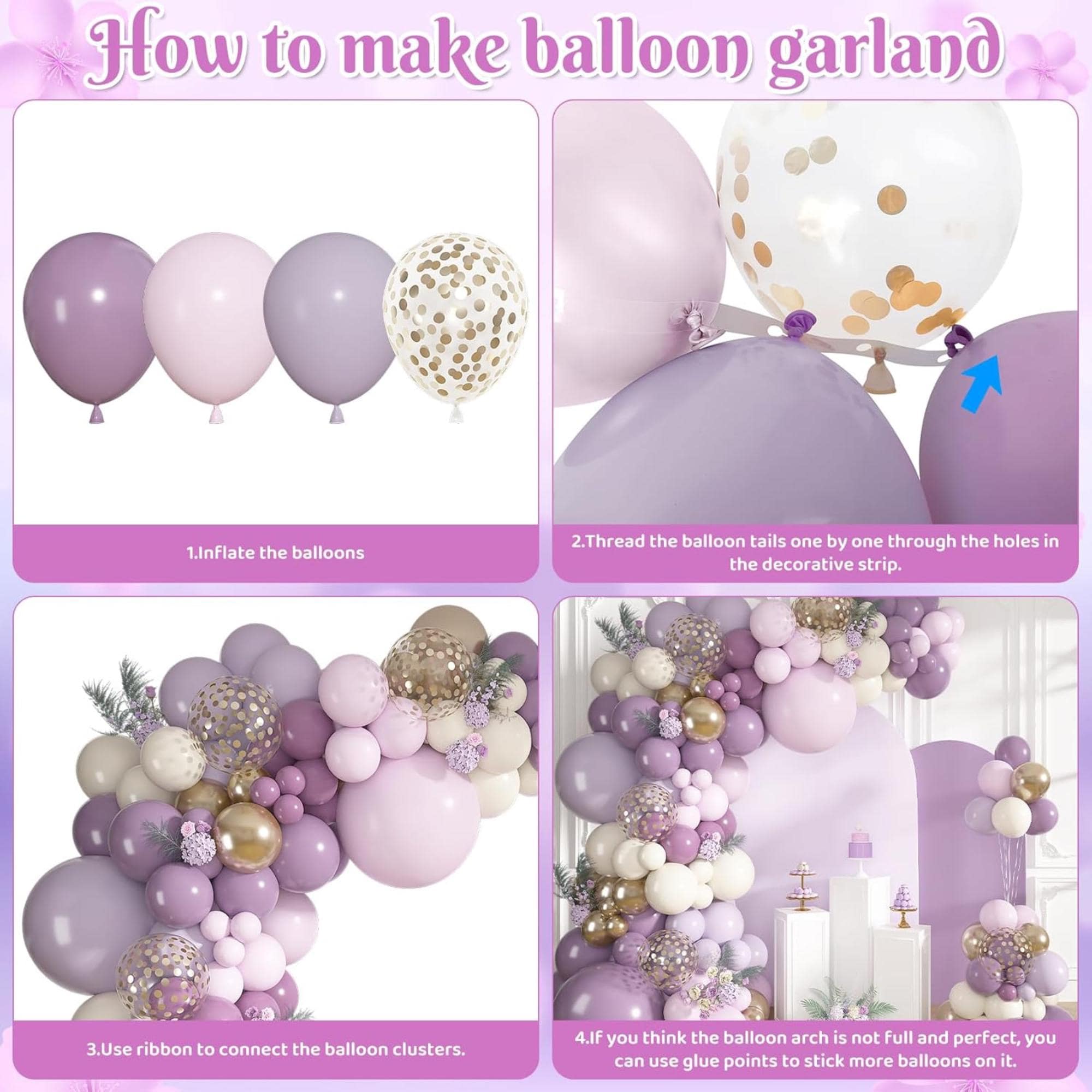 Dusty Purple Balloon Arch Kit 152 Pcs Pink Gold Party Decor Set