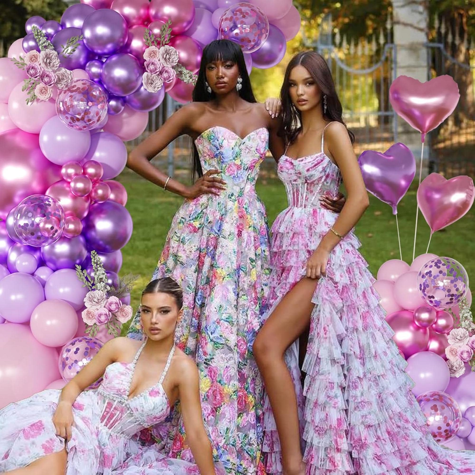 Pink Purple Balloon Arch Kit 126 Pcs Metallic Confetti Party Decor