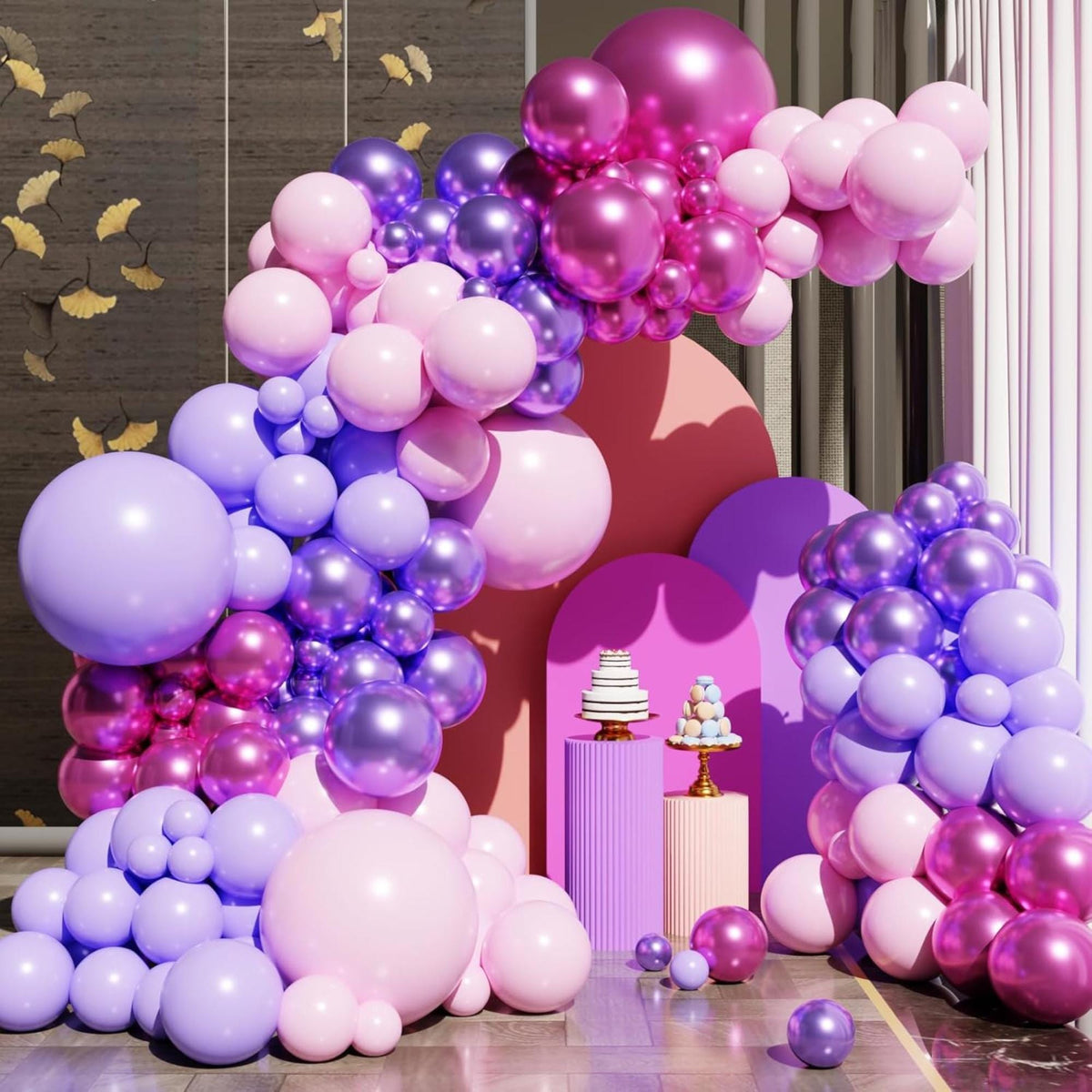 Pink Purple Balloon Arch Kit 131 Pcs Light Party Decor Set