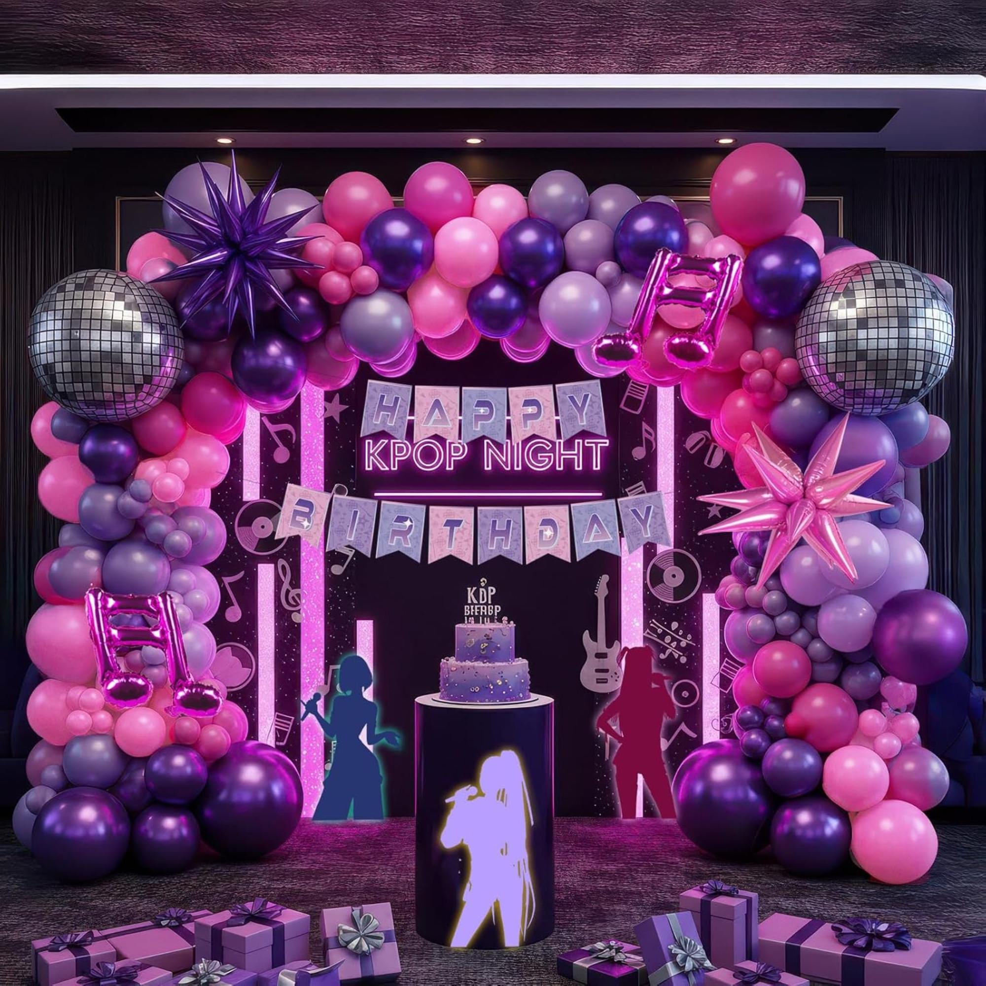 K Pop Theme Balloon Arch Kit Pink Purple Music Party Decor Set