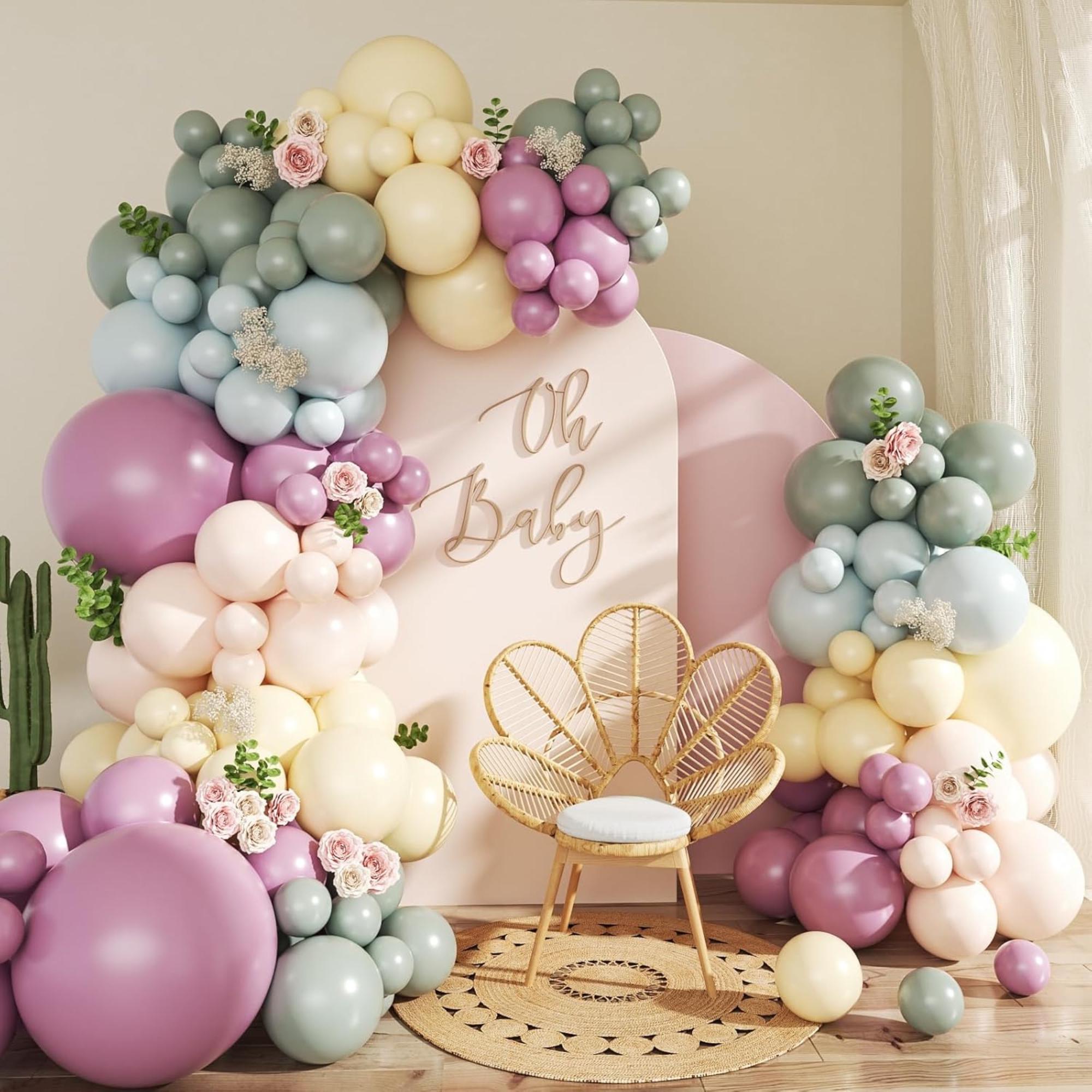 Pastel Balloon Arch Kit 124 Pcs Green Purple Yellow Party Decor Set