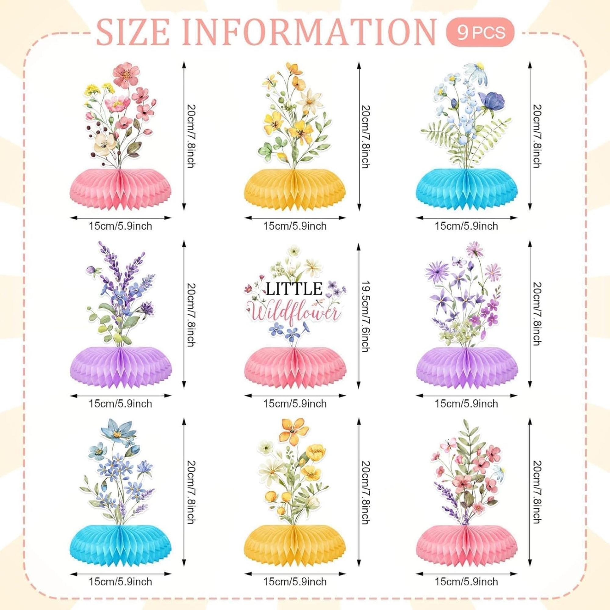 Wildflower Honeycomb Centerpieces Set of 9 Spring Floral Table Decor