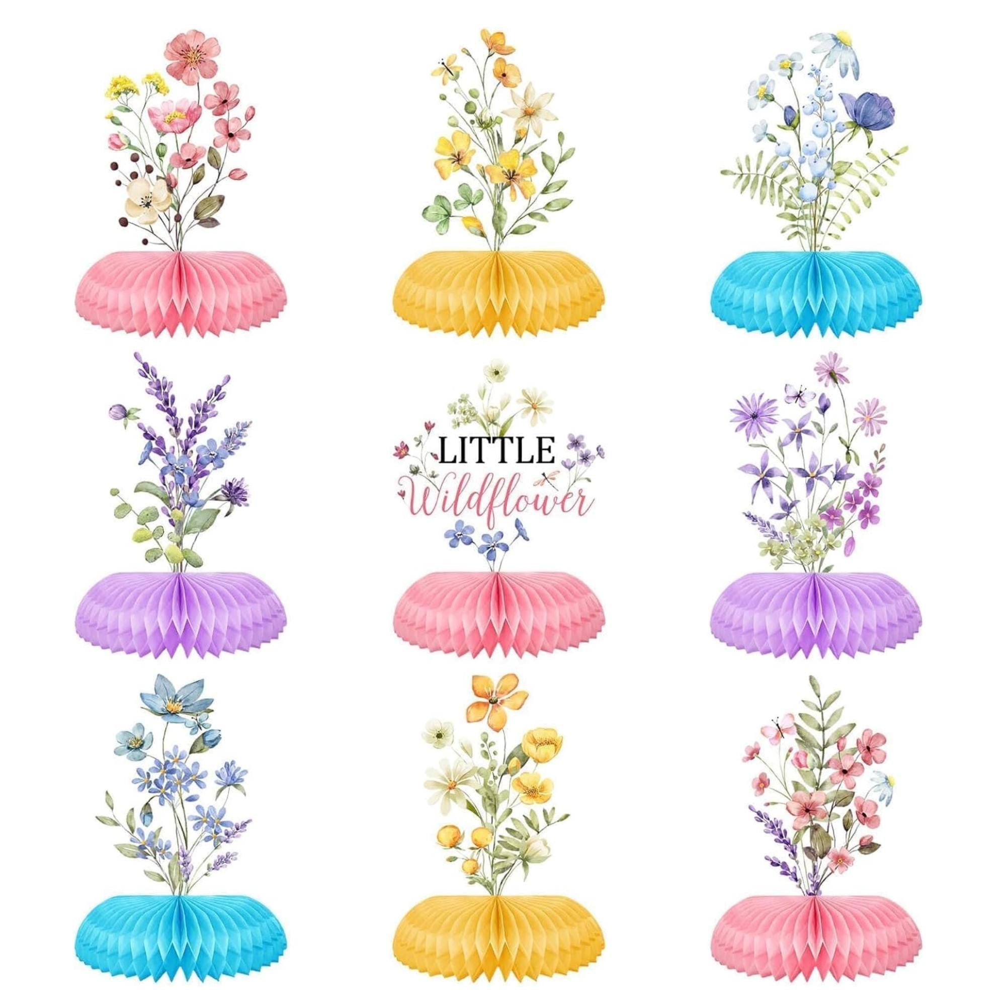 Wildflower Honeycomb Centerpieces Set of 9 Spring Floral Table Decor