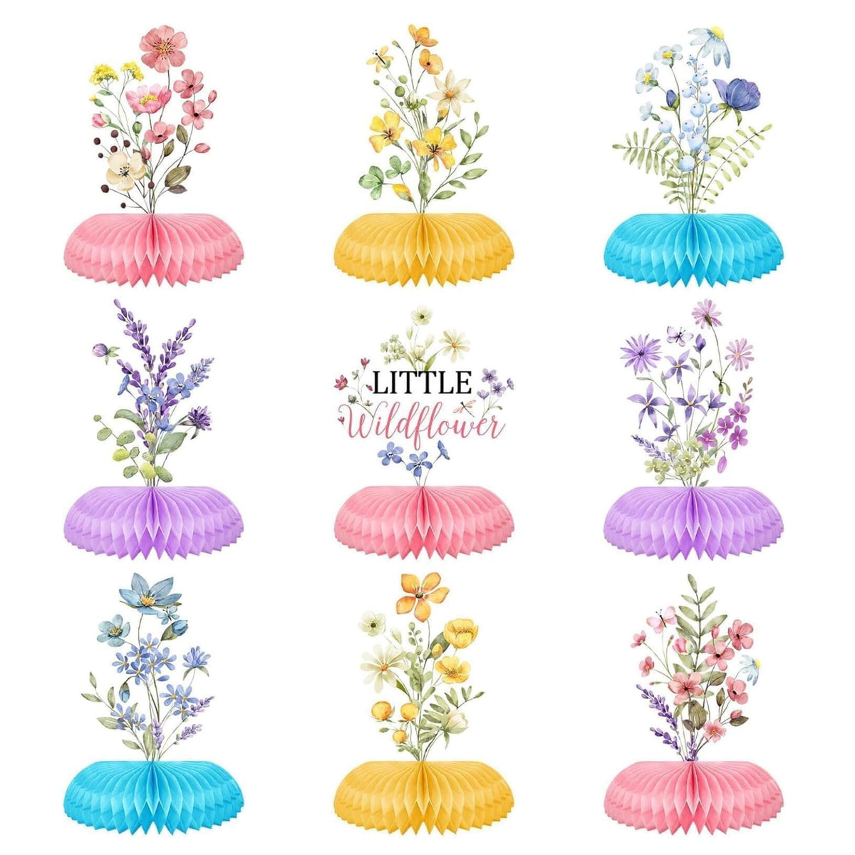 Wildflower Honeycomb Centerpieces Set of 9 Spring Floral Table Decor