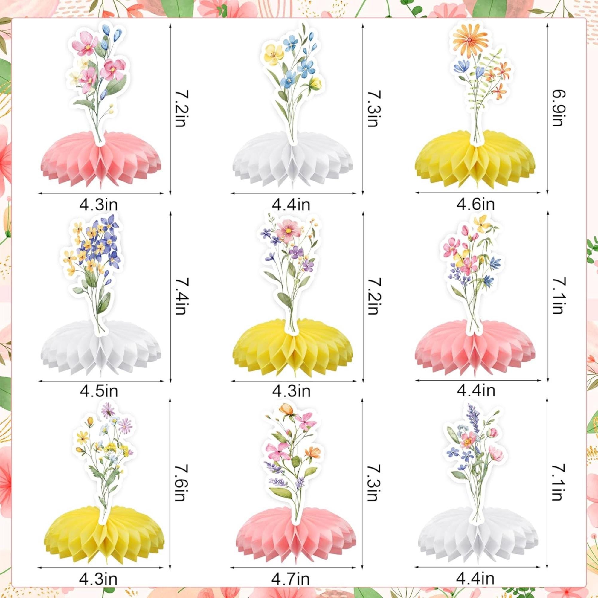 Floral Honeycomb Centerpieces Set of 9 Spring Wildflower Table Decor