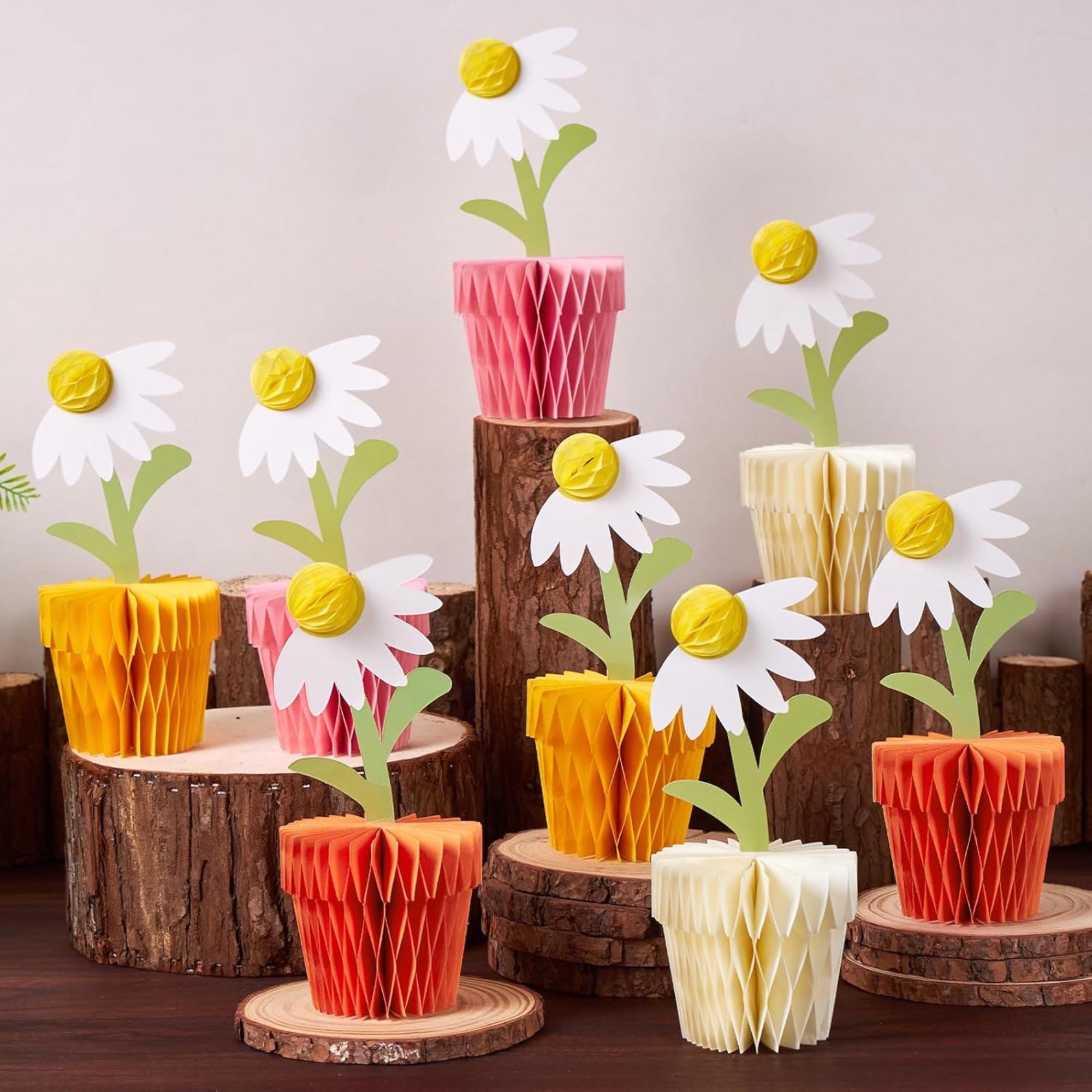 Daisy Honeycomb Centerpieces Set of 8 Orange Yellow Spring Table Decor
