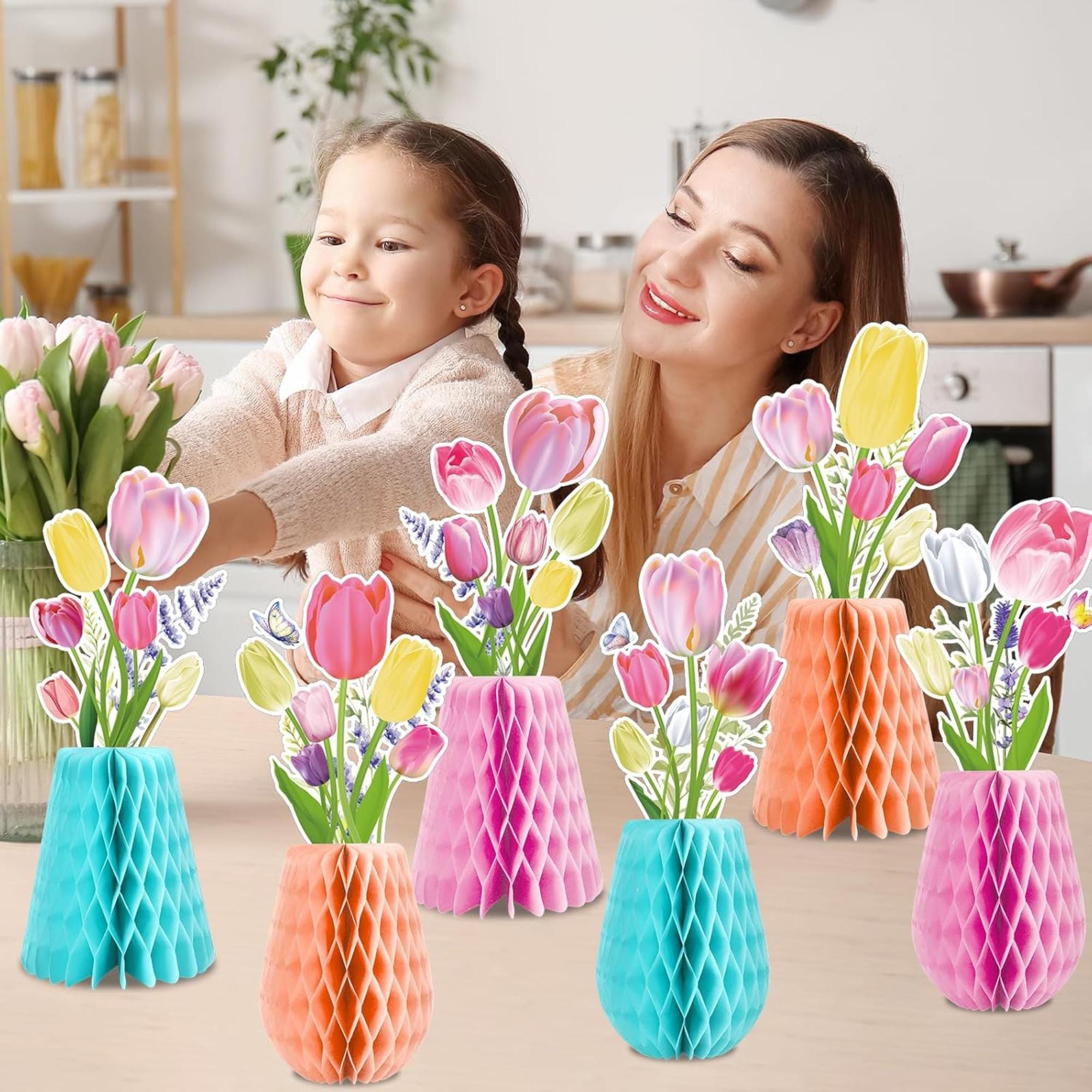 Tulip Honeycomb Centerpieces Set of 12 Spring Floral Table Decor