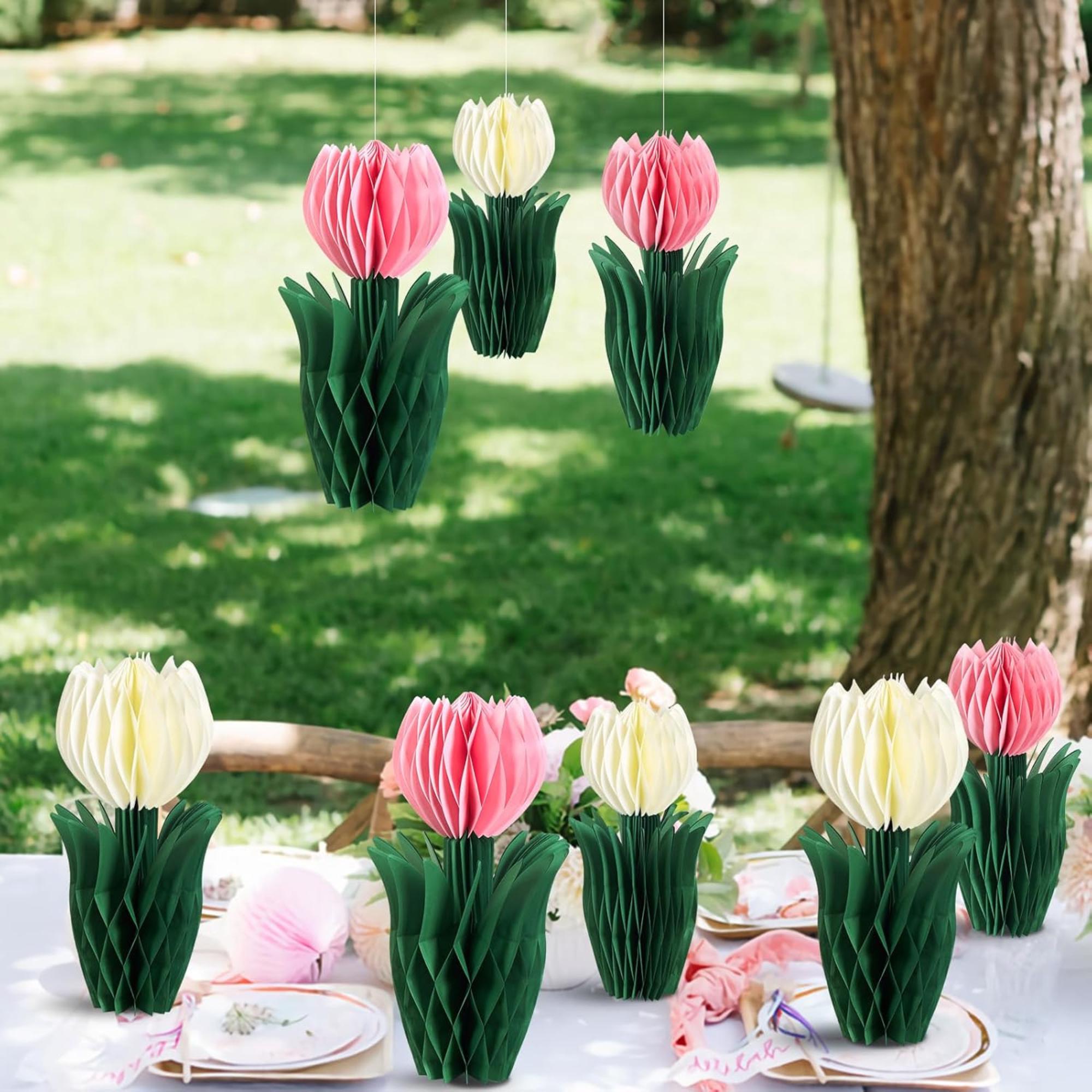 Tulip Honeycomb Centerpieces White Pink Spring Table Decor Party
