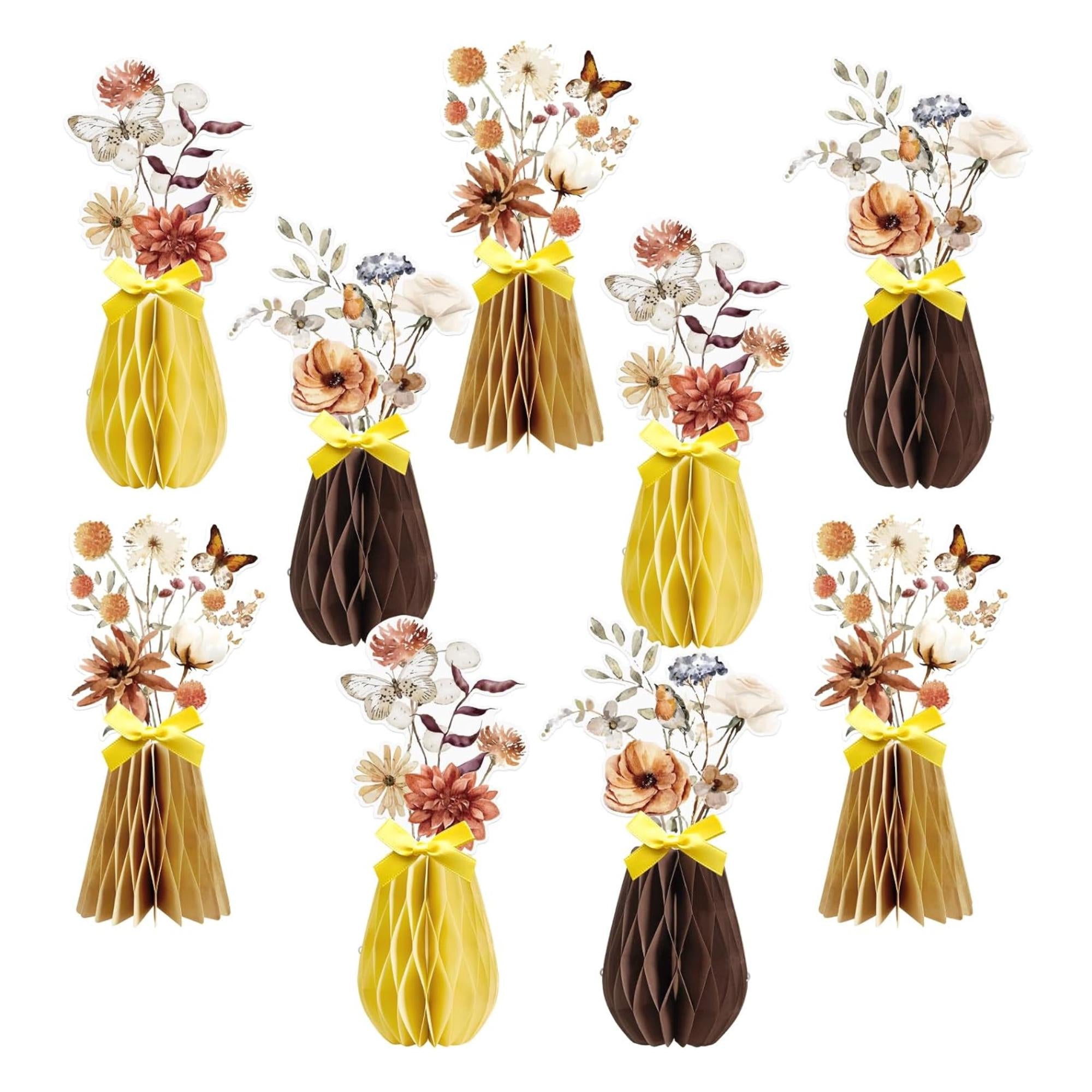 Boho Fall Floral Centerpieces Set of 9 Neutral Brown Beige Table