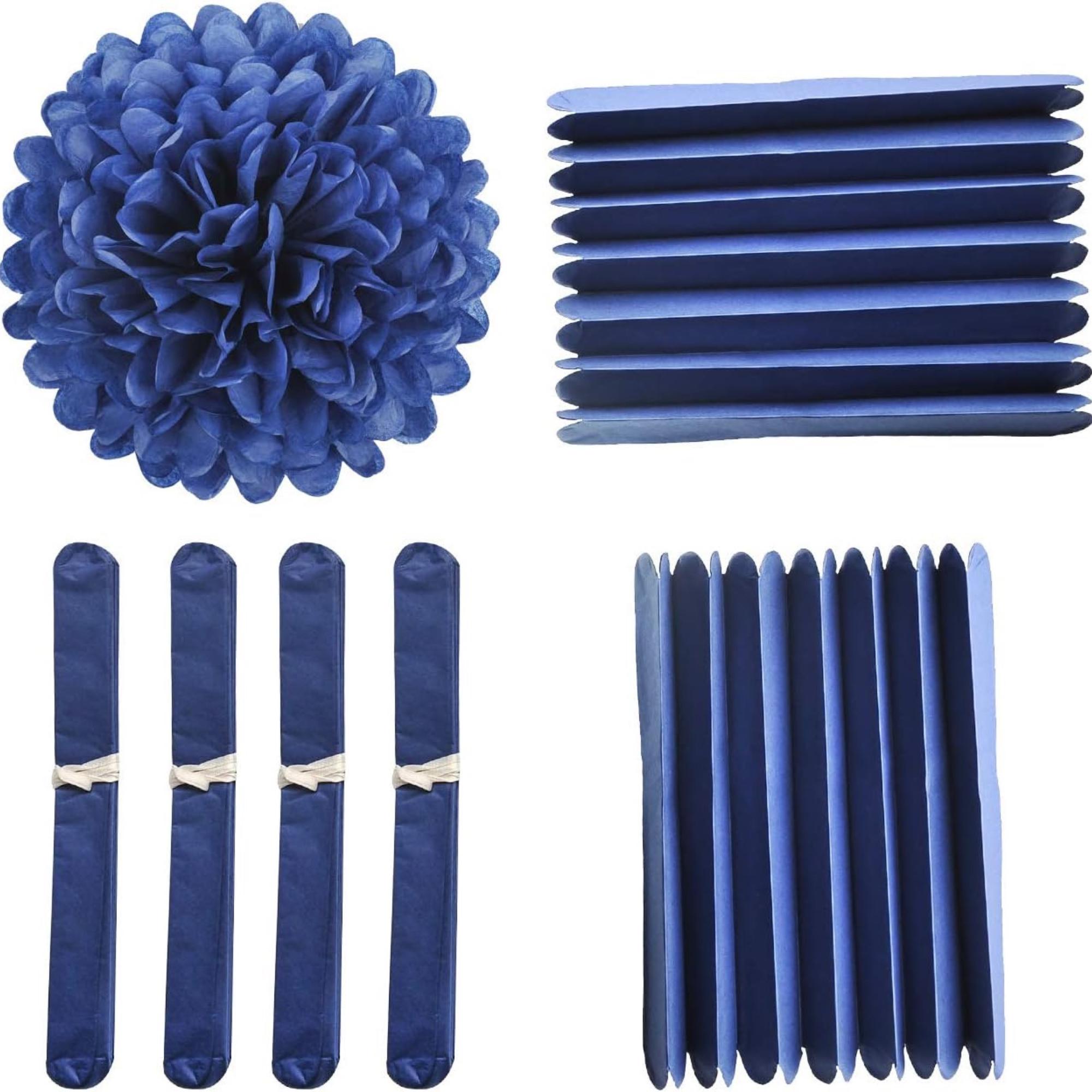 Navy Blue Tissue Pom Poms Set of 18 Party Decoration Paper Flowers